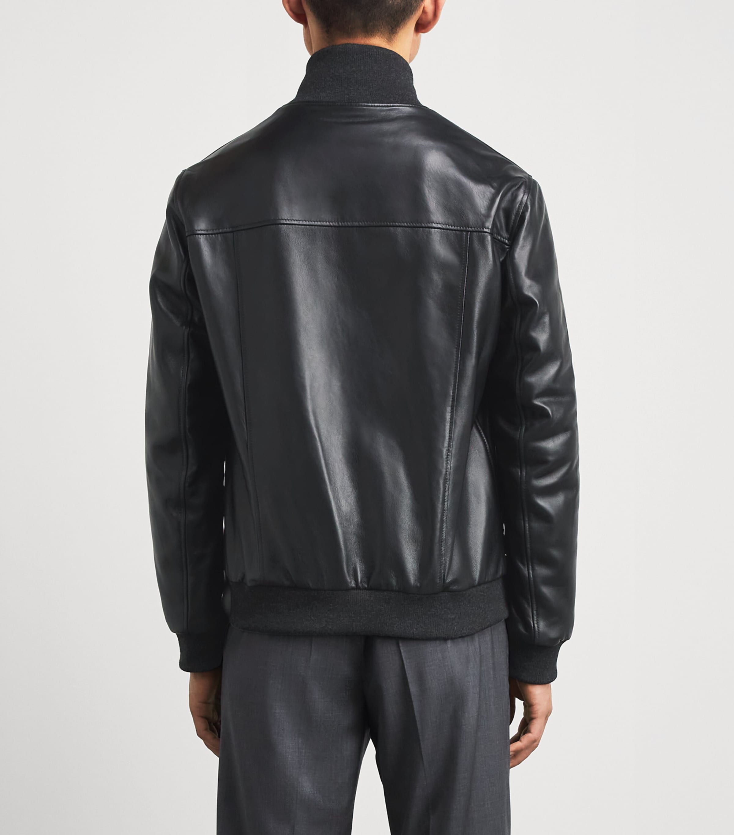 Pal Zileri Mens Lambskin Button-Up Bomber Jacket Black Image 5