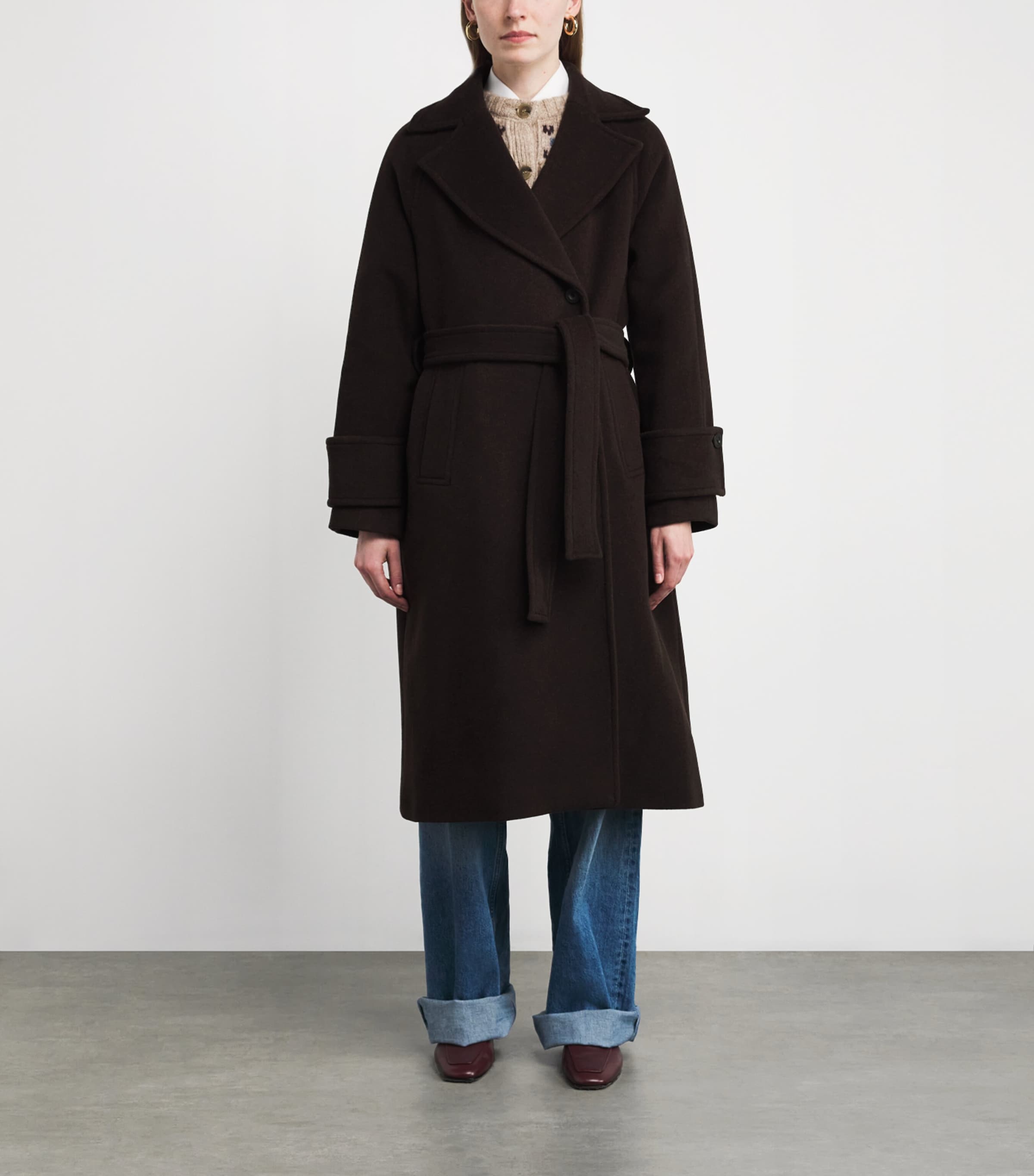 Wool-Blend Belted Coat BROWN Image 3
