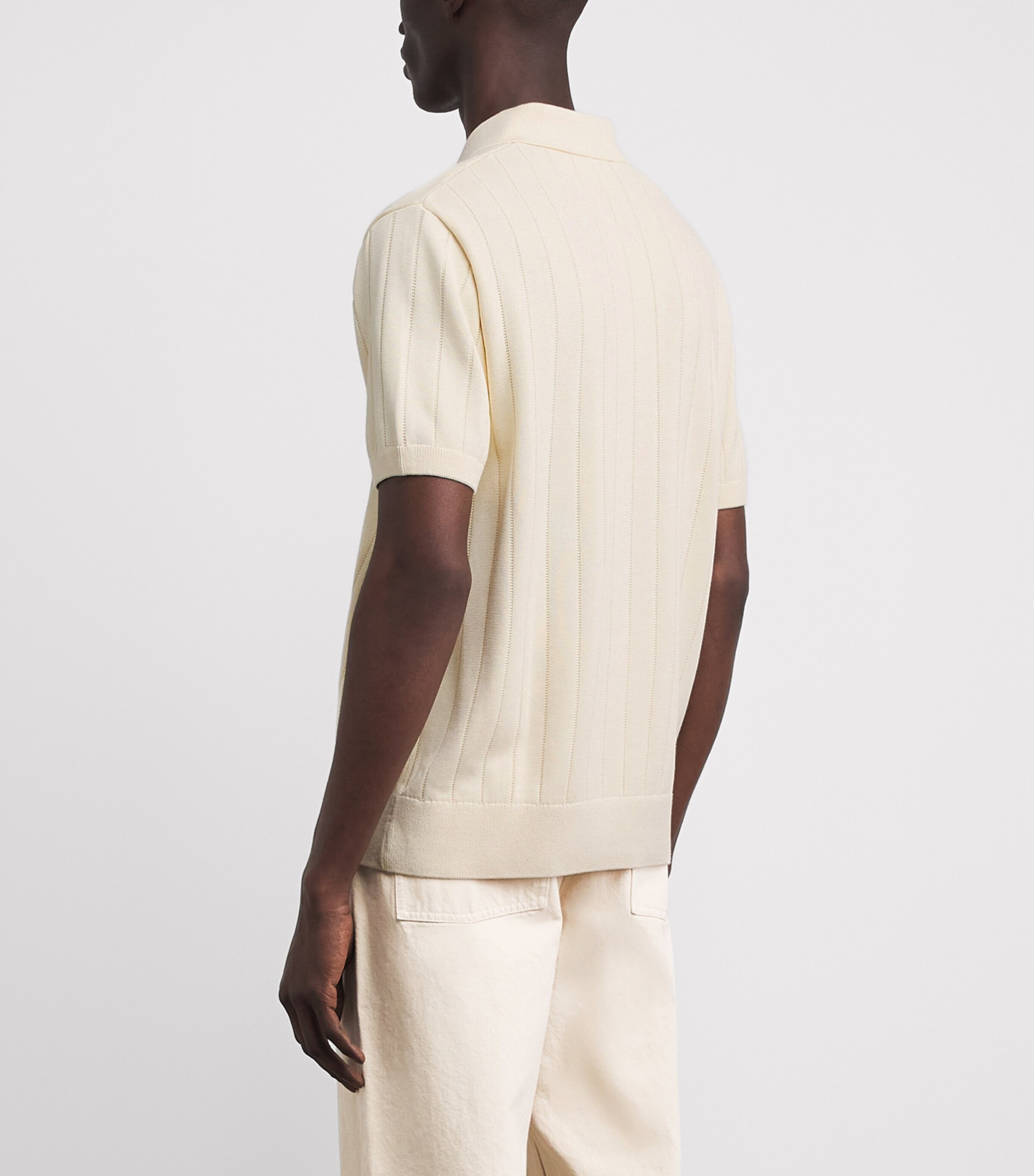 Lacoste Mens Rib-Knit Polo Shirt Cream Image 5