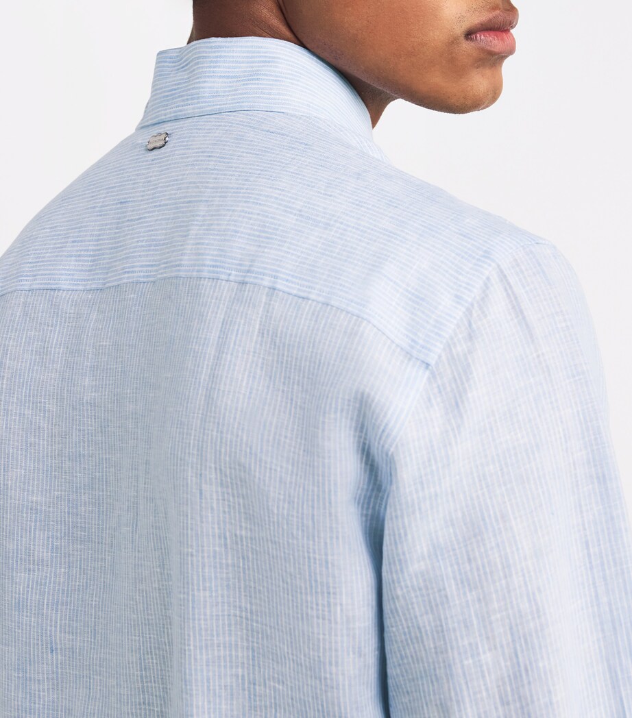 Agnona Mens Linen Striped Shirt Blue Image 6