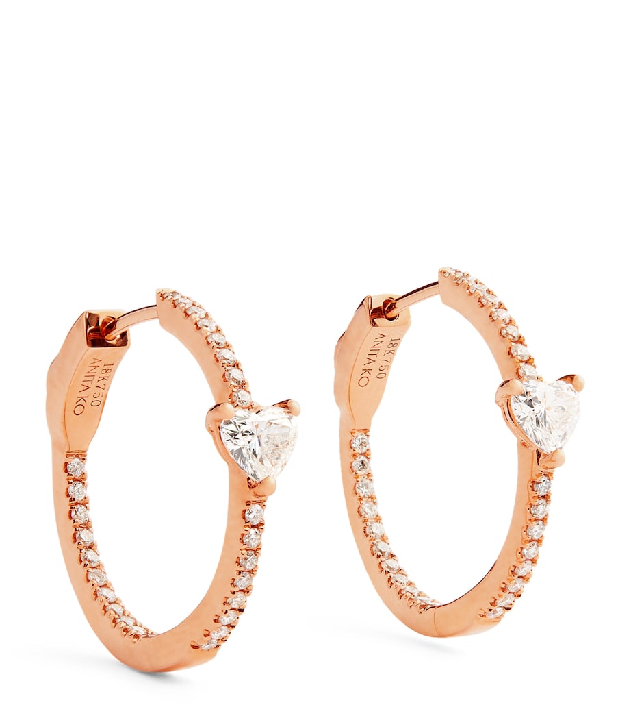 Rose Gold and Diamond Heart Earrings ROSE GOLD Image 1