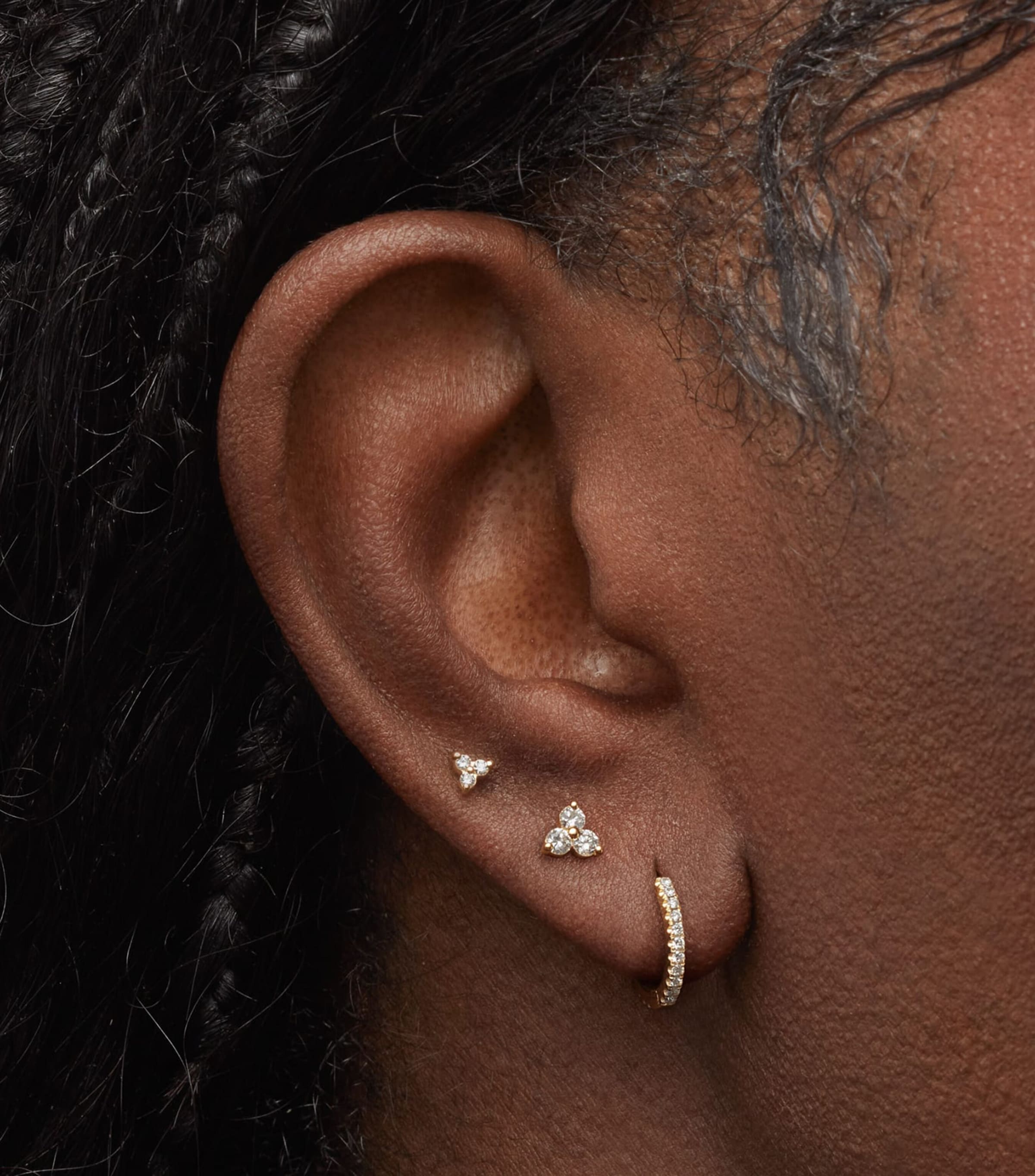 Diamond Trinity Threaded Stud Earring (3mm) YELLOW GOLD Image 2