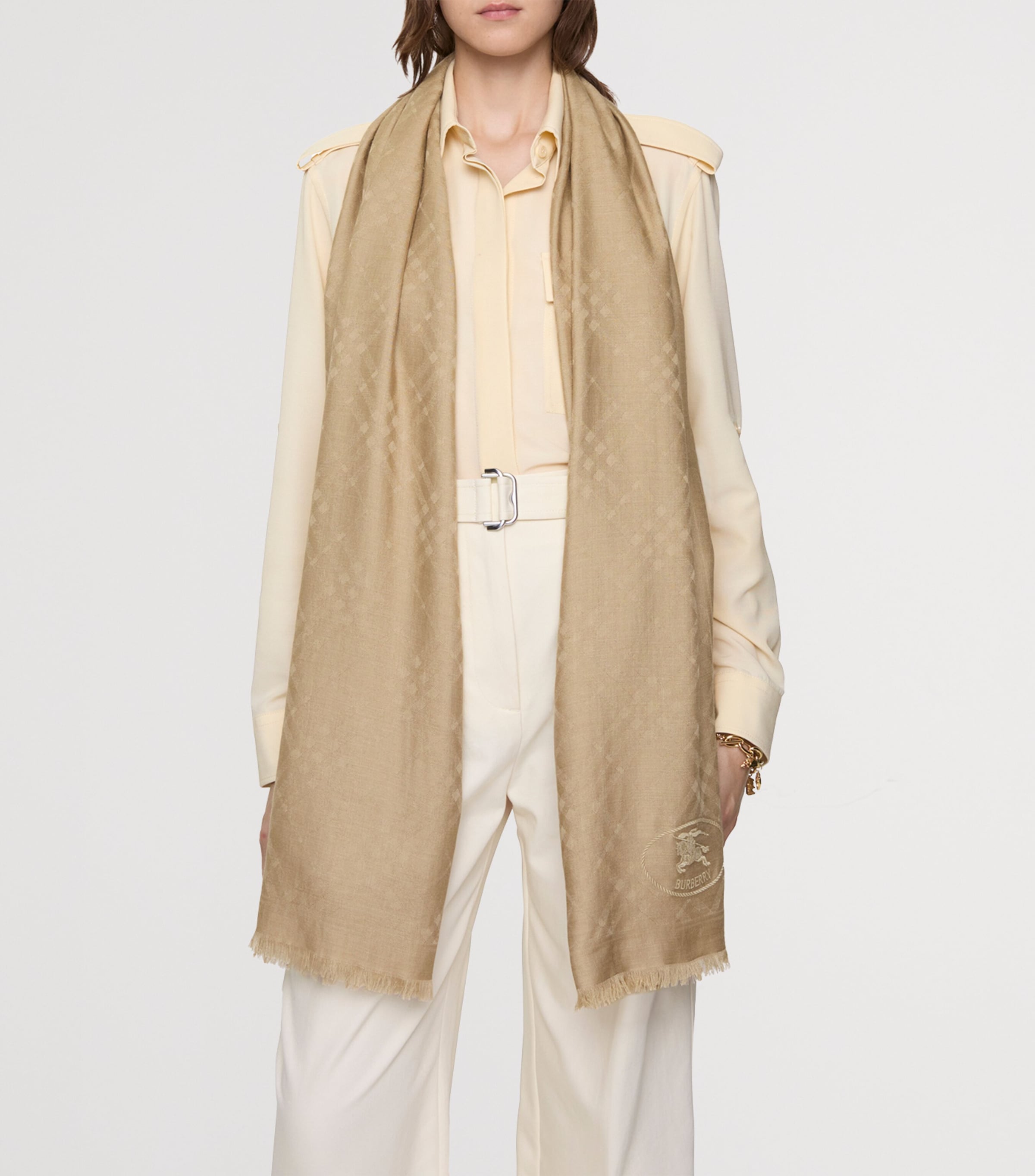 Wool Wide Check Scarf SAND Image 3