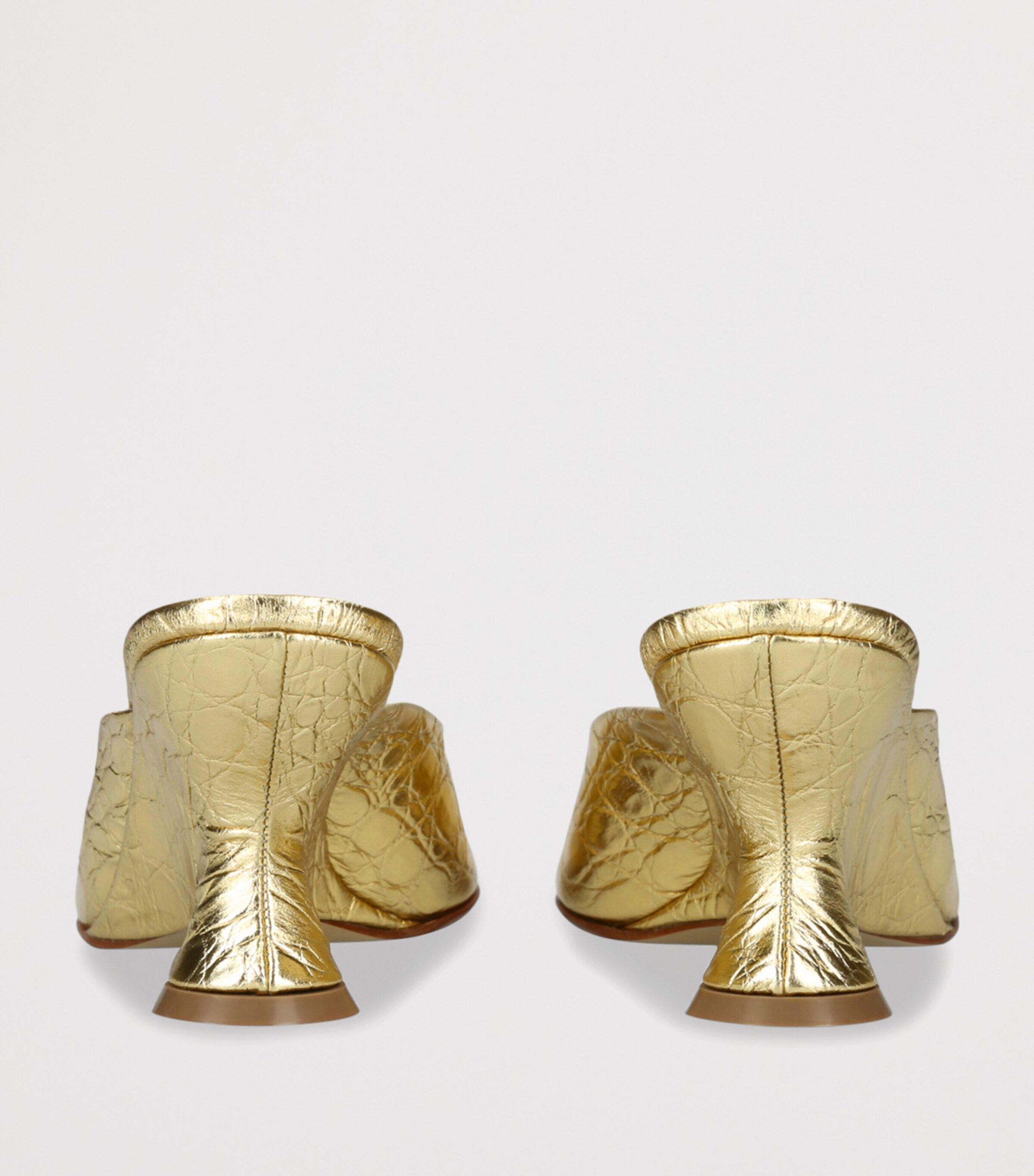 DRIES VAN NOTEN Embossed Metallic Leather Mules 75 Gold Image 2