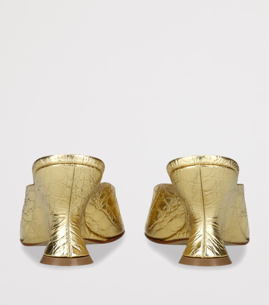 DRIES VAN NOTEN Embossed Metallic Leather Mules 75 Gold Image 2