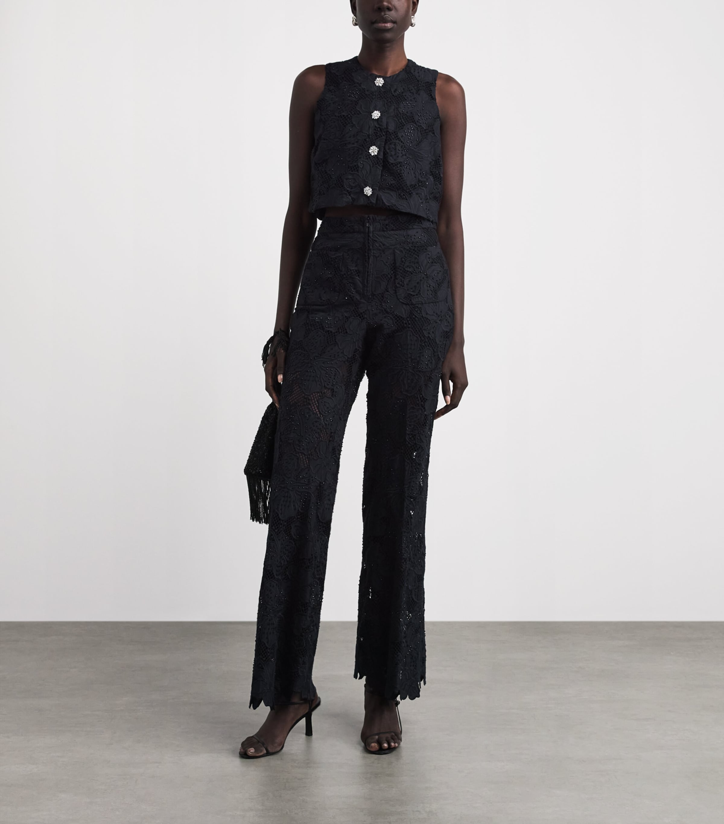 Sandro Paris Womens Guipure Lace Flared Trousers Black Image 2