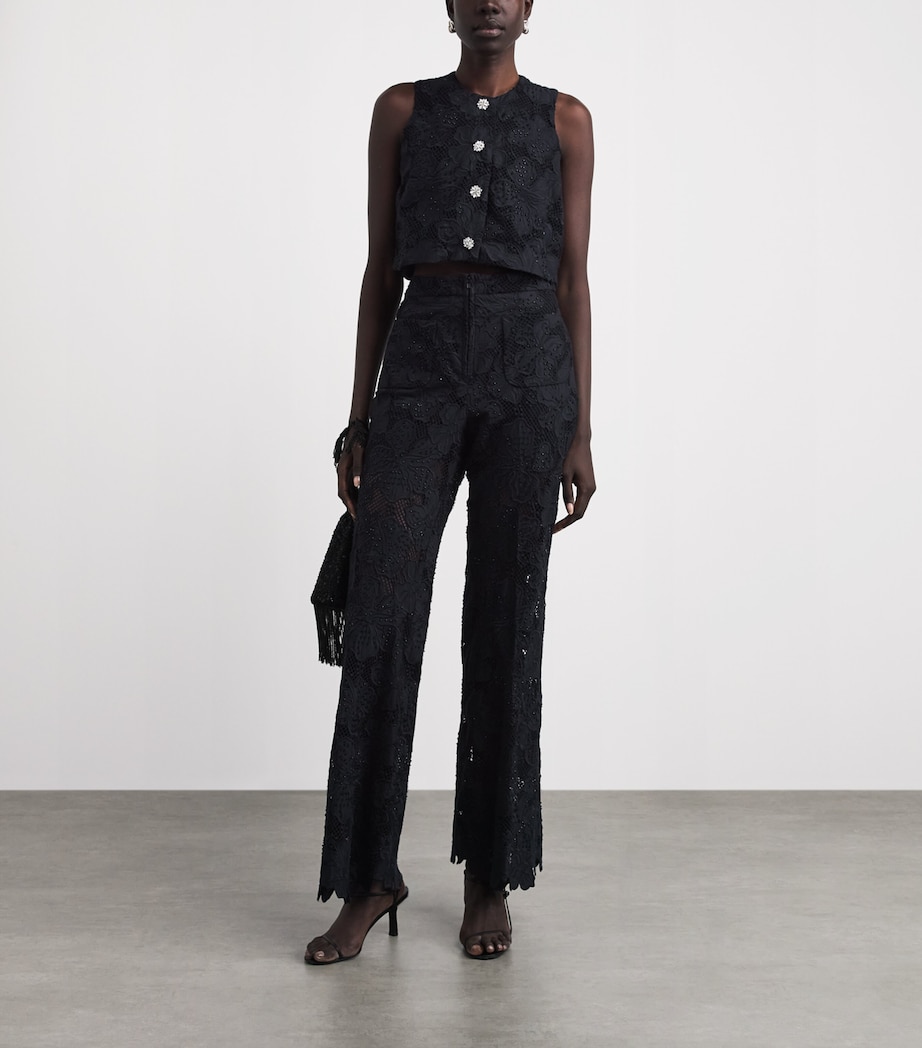 Sandro Paris Womens Guipure Lace Flared Trousers Black Image 2