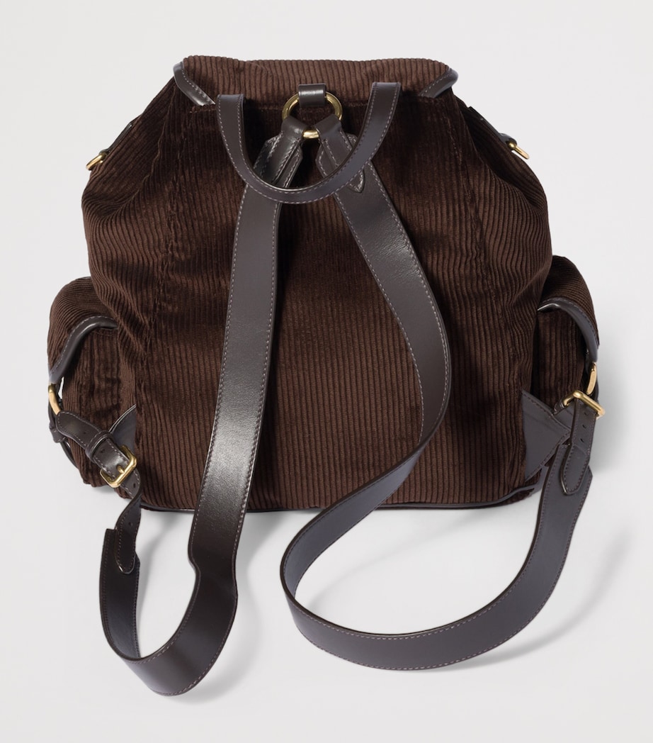 Large Corduroy Leather-Trim Backpack F0192 Image 3