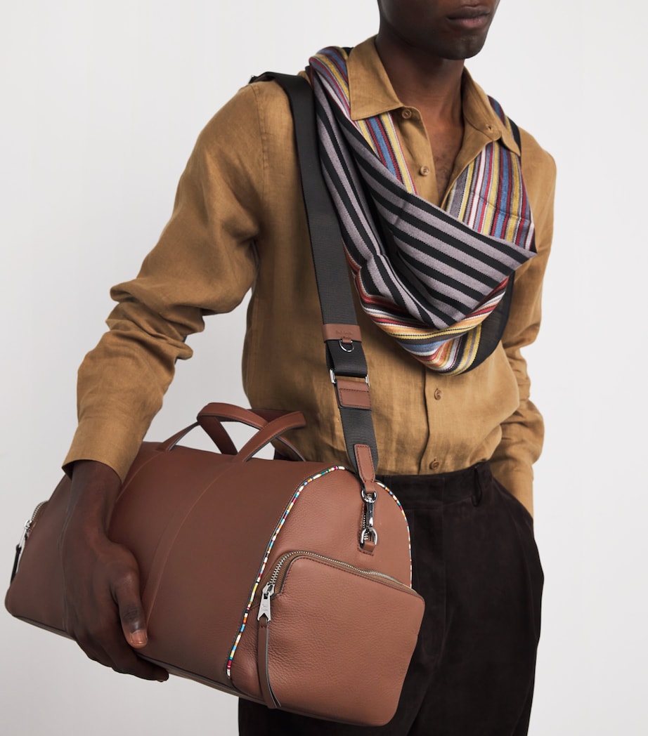 Leather Signature Stripe Holdall 62_TAN Image 5