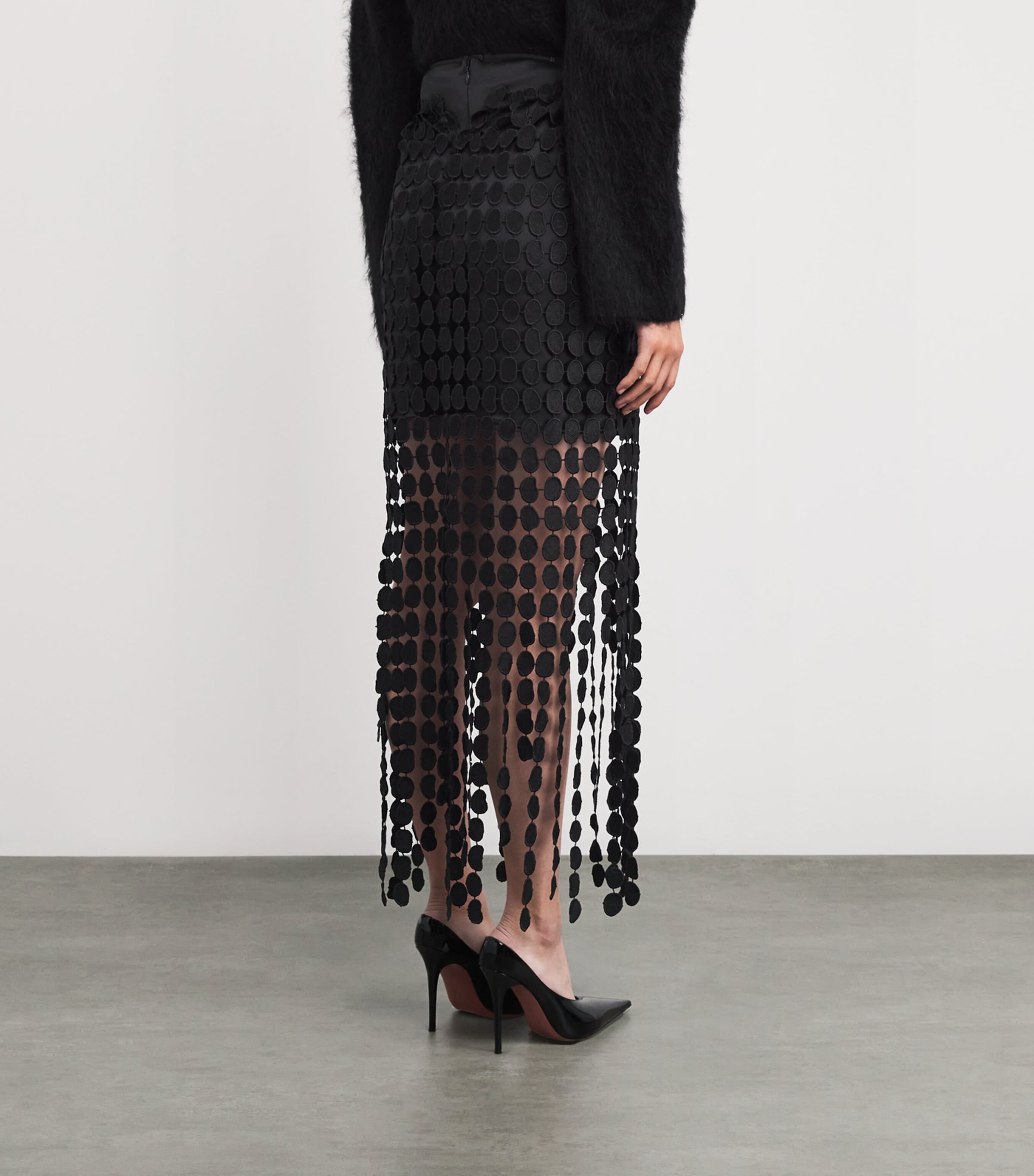 Lace Fringe Orlo Midi Skirt DBLK BLACK Image 4