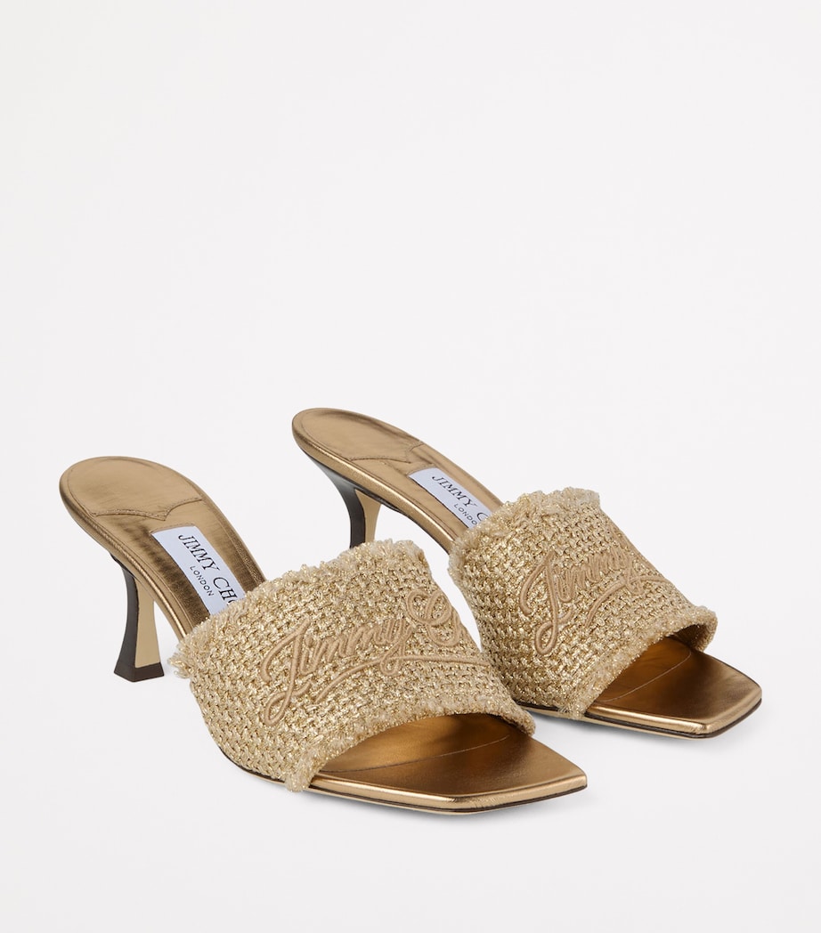 Raffia Alexia Heeled Mules 70 GOLD/DARK CAPPUCCINO Image 4