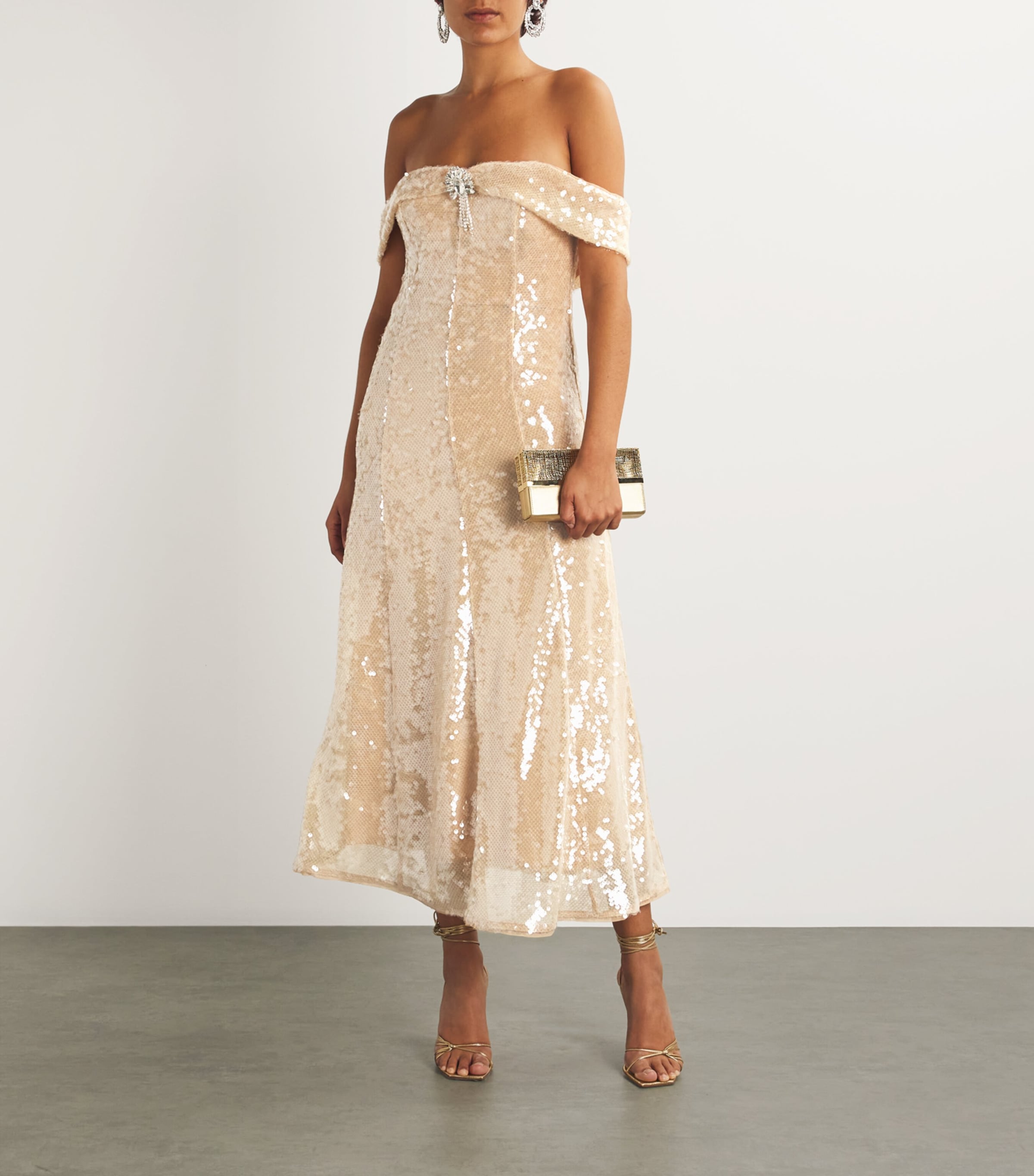 Self-Portrait Embellished Off-The-Shoulder Midi Dress