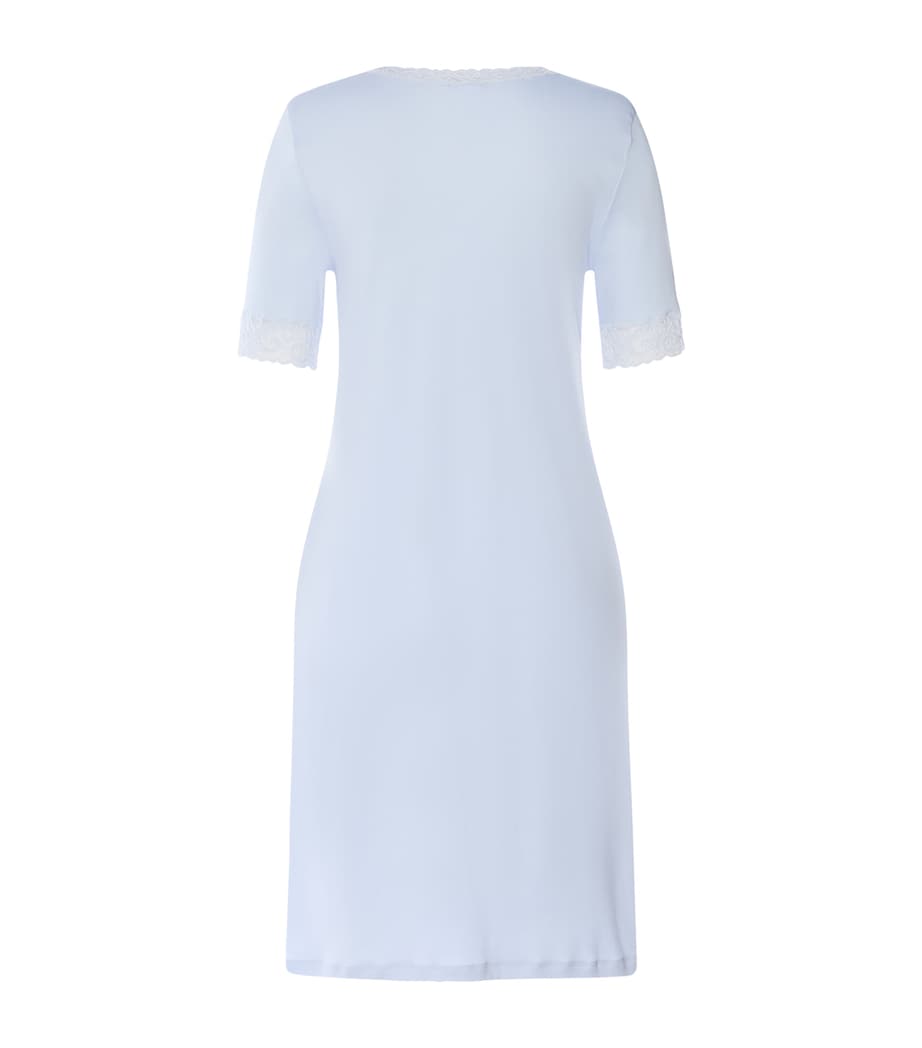 Hanro Womens Cotton Lace-Trim Moments Nightdress Blue Dove Image 5