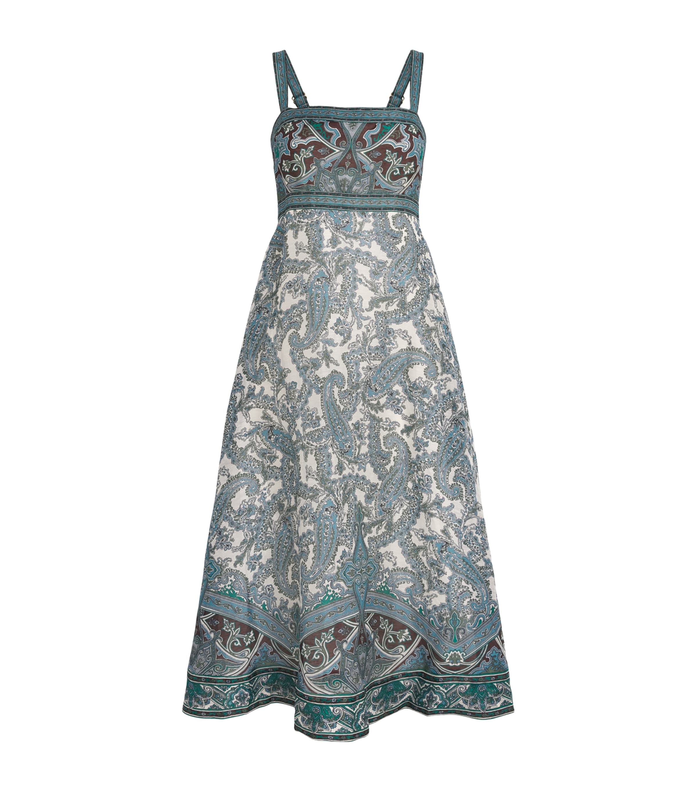 Veronica Beard Womens Linen Paisley Rye Midi Dress Ecru Multi Image 1