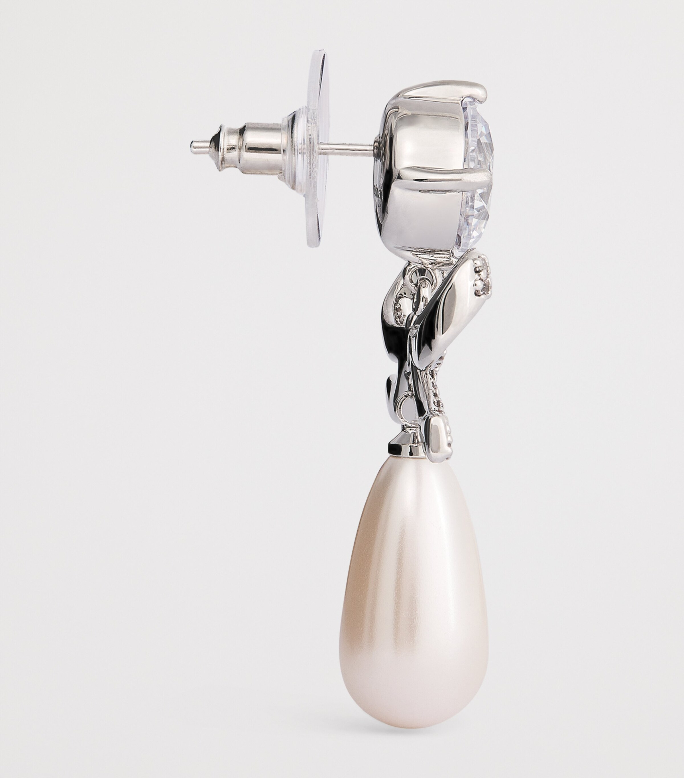 Self-Portrait Crystal-Faux Pearl Teardrop Earrings Silver Image 5