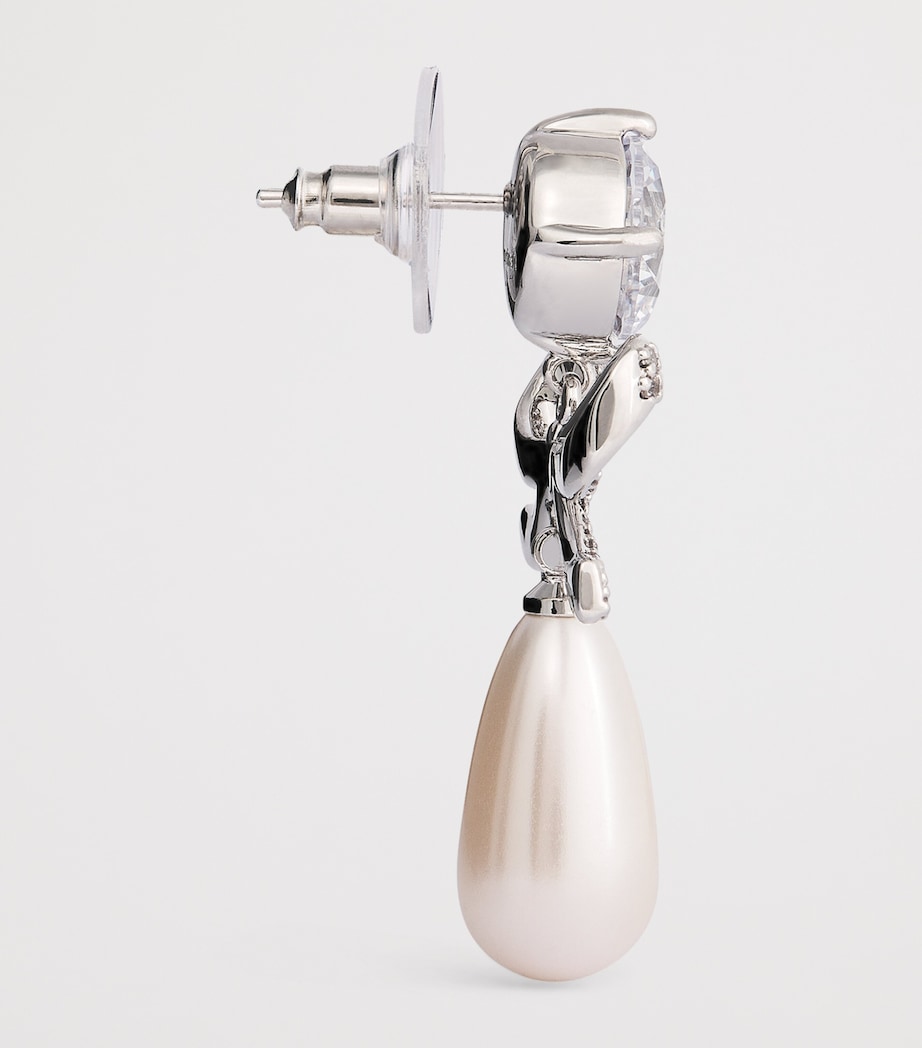 Self-Portrait Crystal-Faux Pearl Teardrop Earrings Silver Image 5