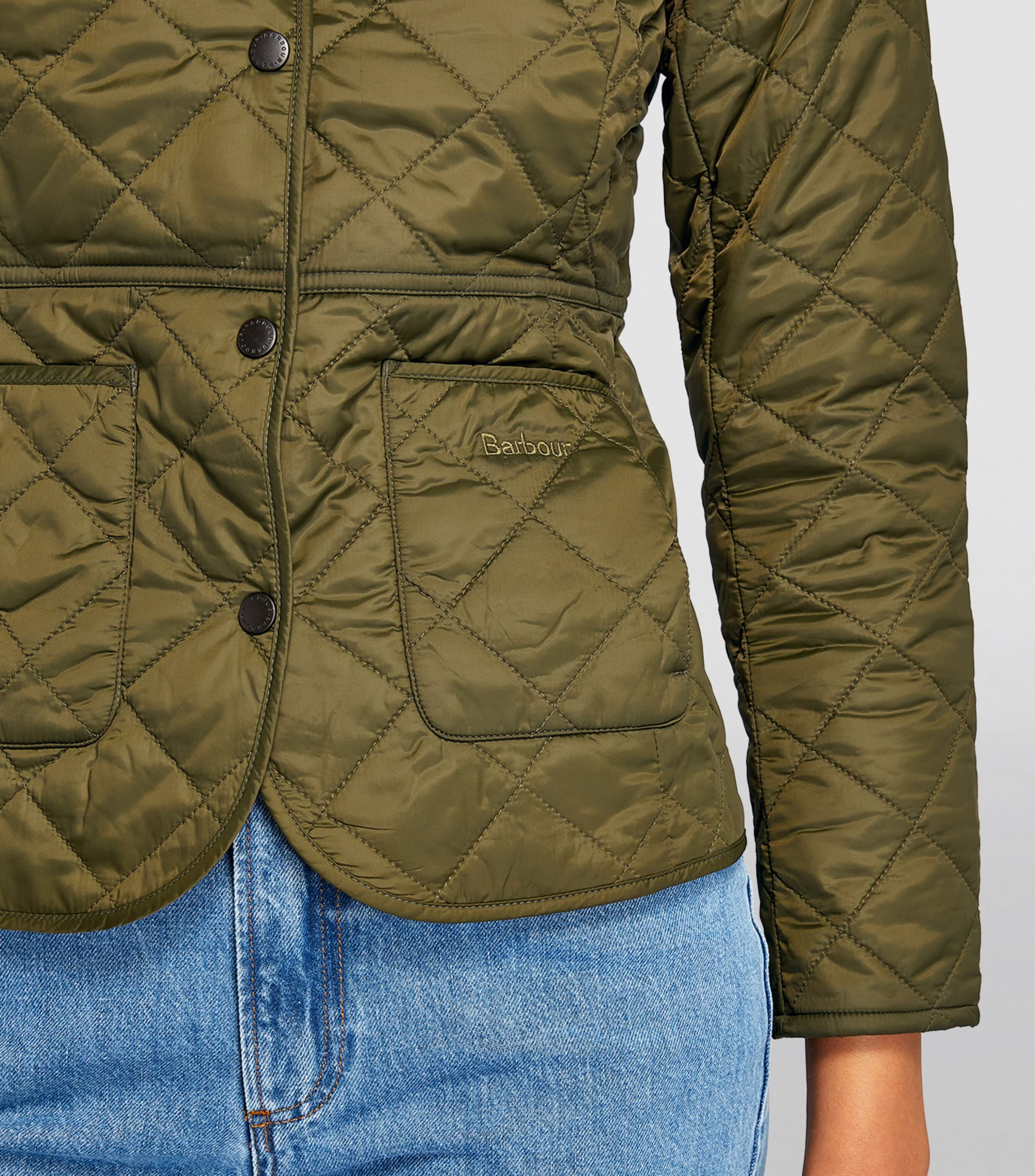 Barbour Womens Quilted Deveron Jacket Olive Pale Pink Image 6