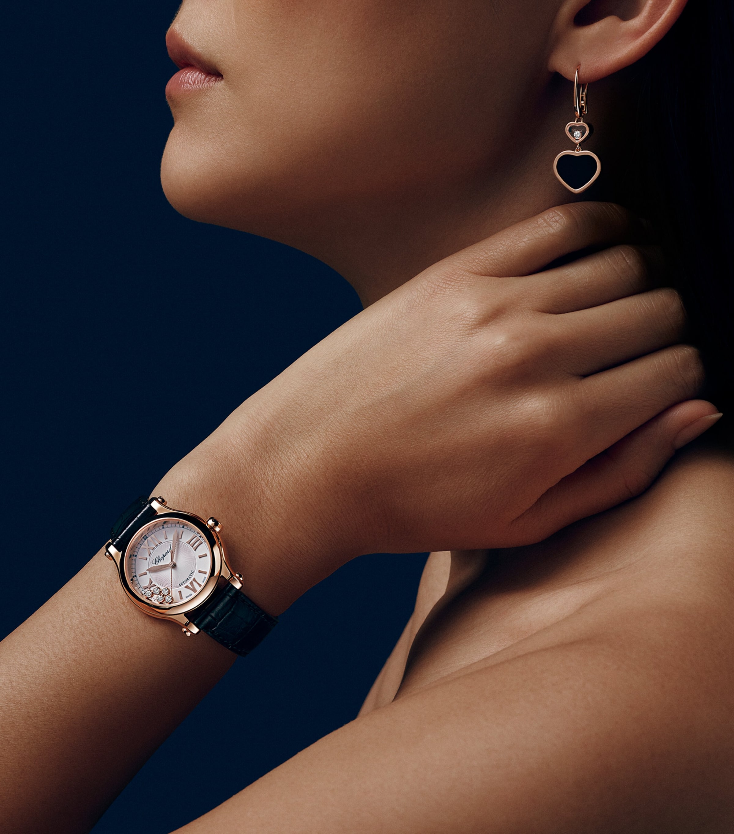 Rose Gold and Diamond Happy Hearts Earrings 18K ROSE GOLD Image 3