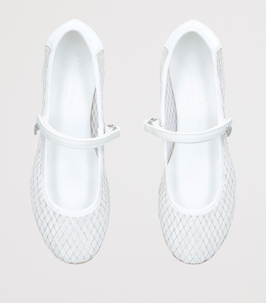 Mesh Glitter Ballet Flats WHITE Image 4