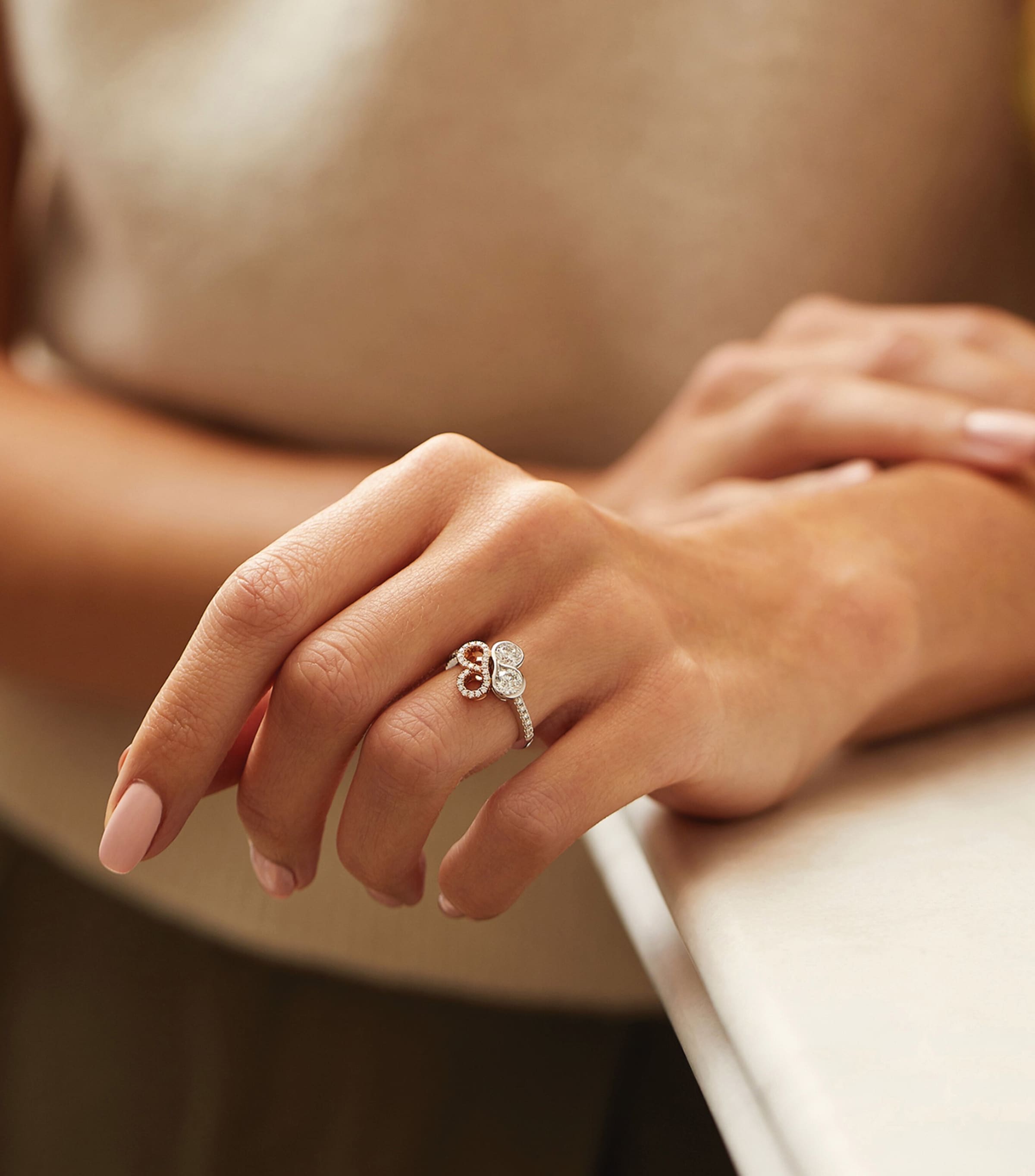 Platinum, Rose Gold and Diamond Be Boodles Motif Ring PLATINUM Image 2