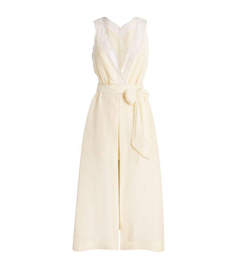 Sandro Paris Womens Linen-Blend Lace-Trim Midi Dress Vanilla Image 1