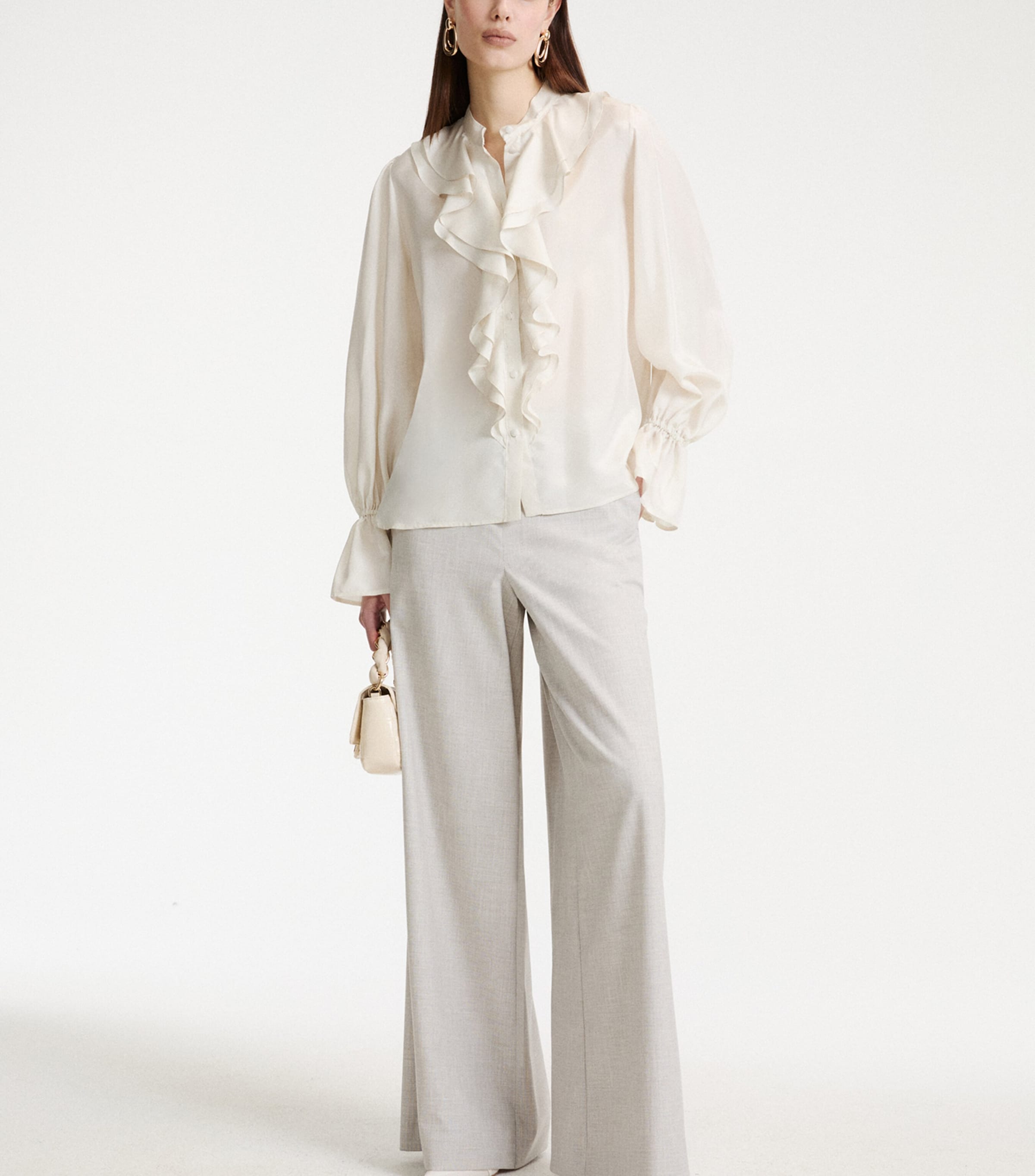 Marella Womens Satin-Trim Wide-Leg Trousers Light Grey Image 2