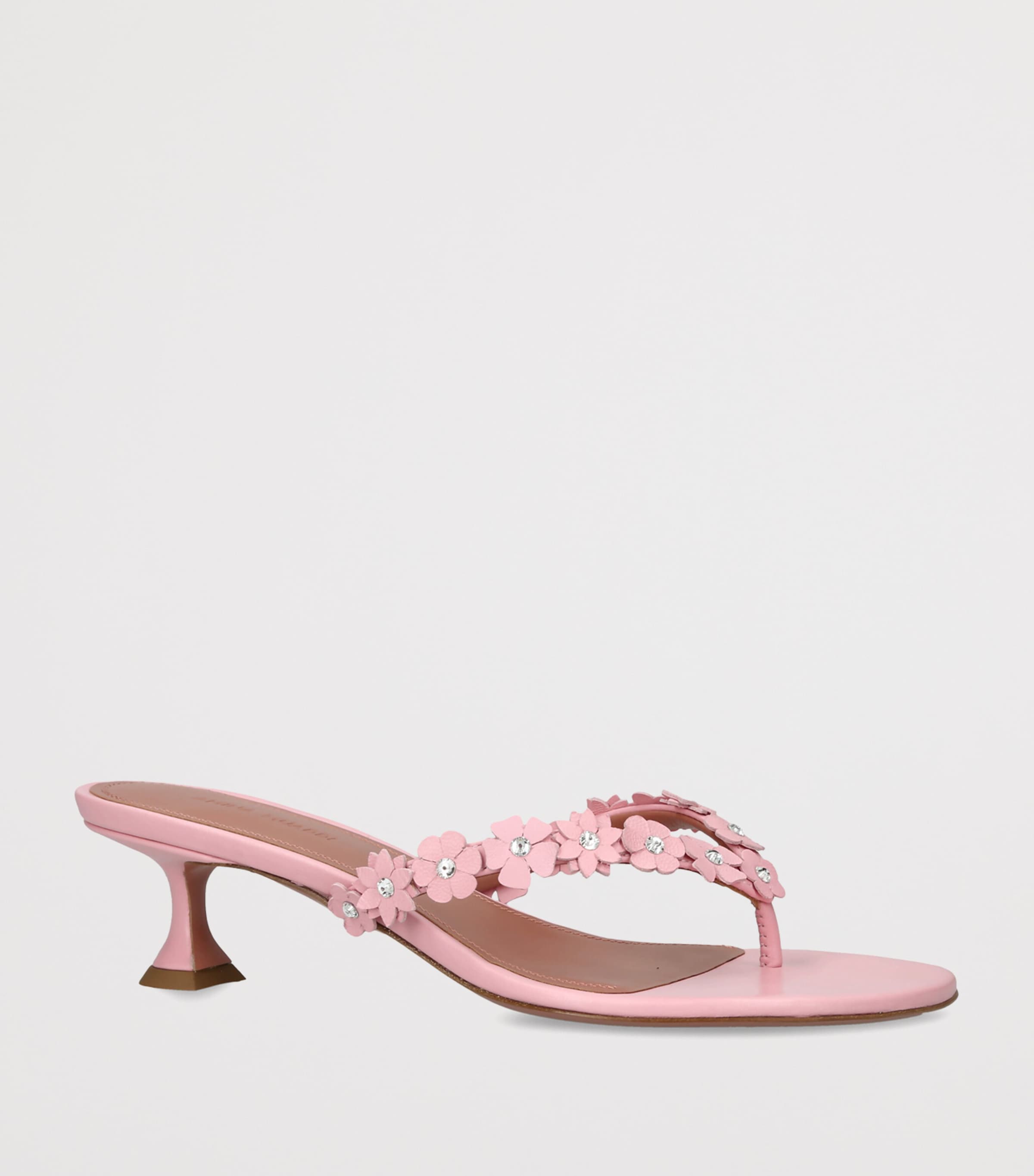 Amina Muaddi Leather Janis Heeled Sandals 45 Pink Image 3