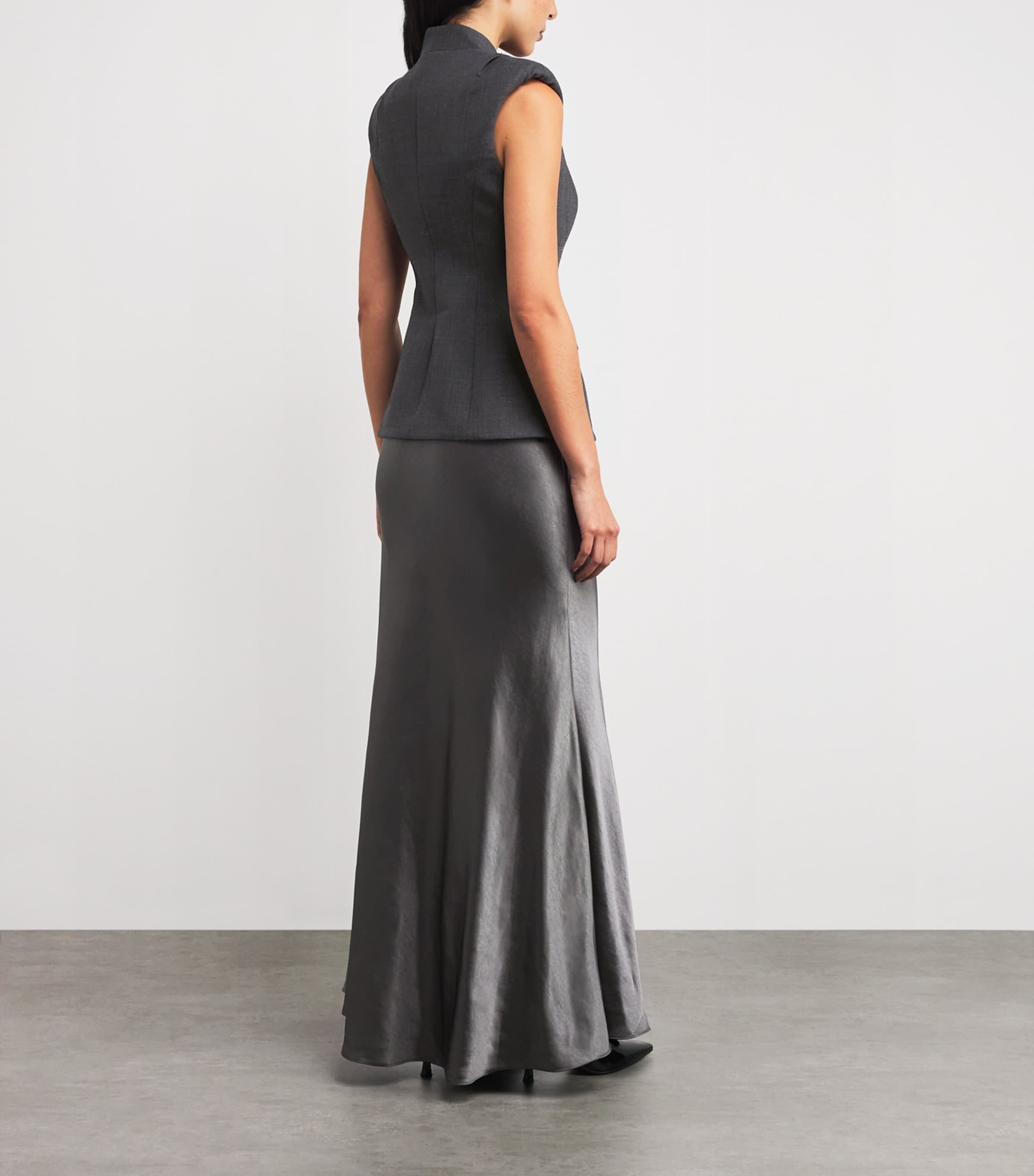 Satin Tailored Maxi Dress GREY Image 3