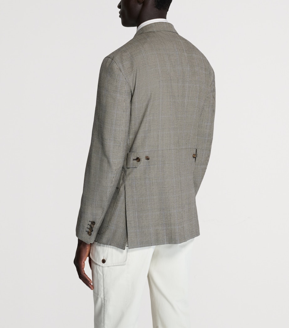 Dunhill Mens Wool-Cashmere Check Cavendish Blazer Khaki Image 3