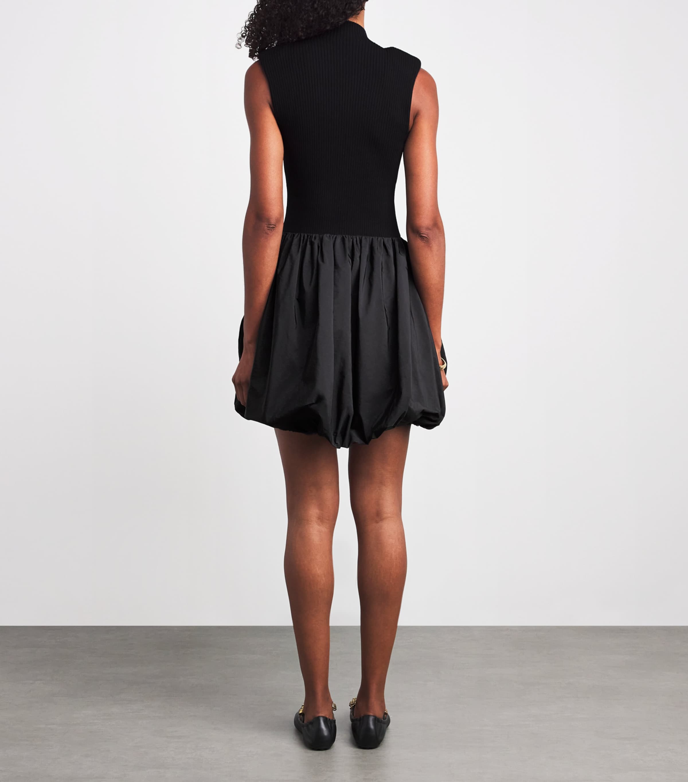 Rib-Knit Taffeta Mini Dress BLACK Image 3