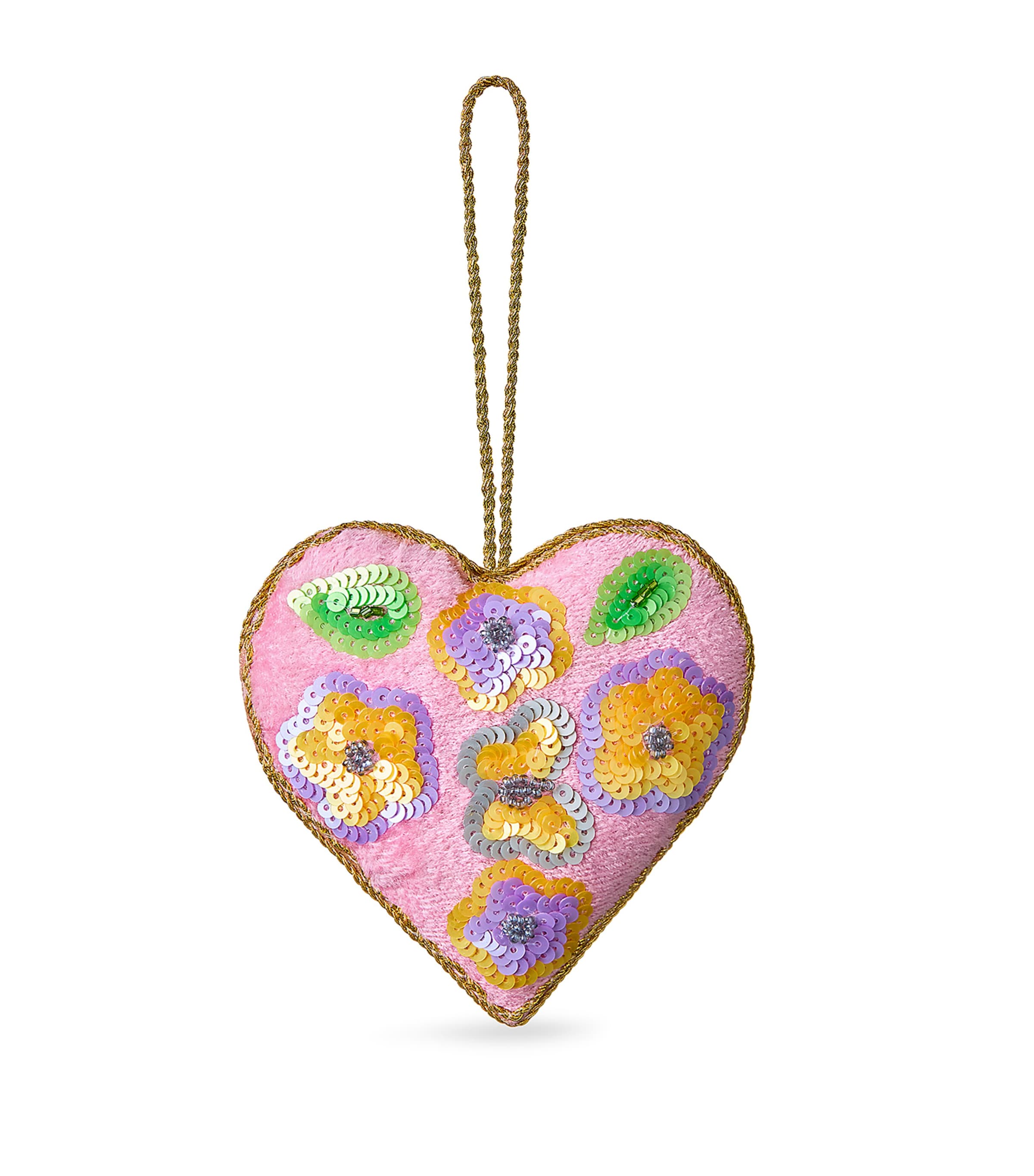 Sudha Pennathur Sequinned Heart Tree Decoration In Pink