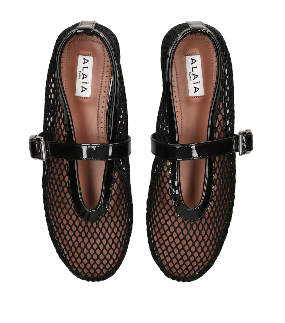 Leather Mesh Ballet Flats BLACK Image 4