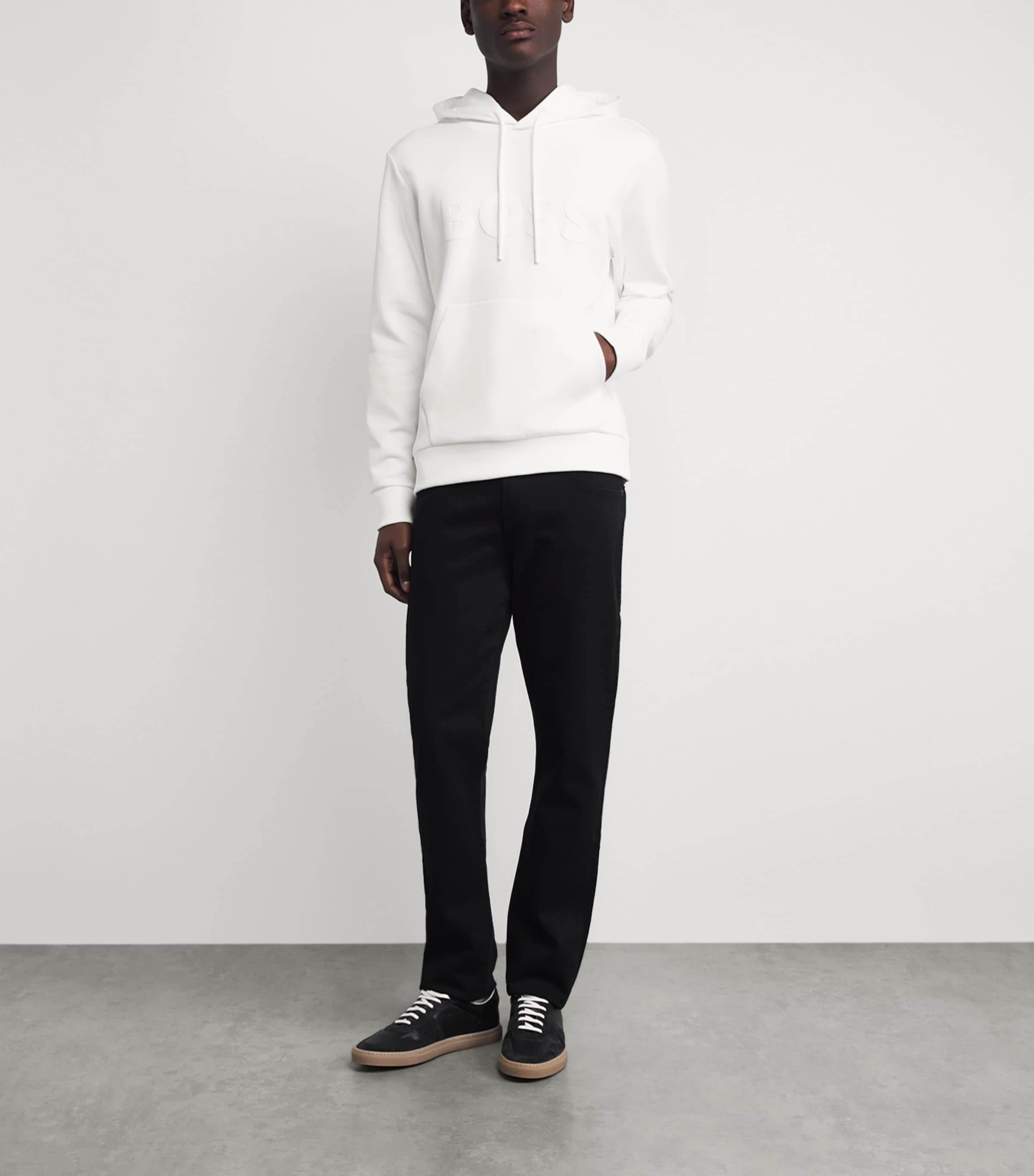 BOSS Mens Stretch-Cotton Logo Hoodie White Image 2