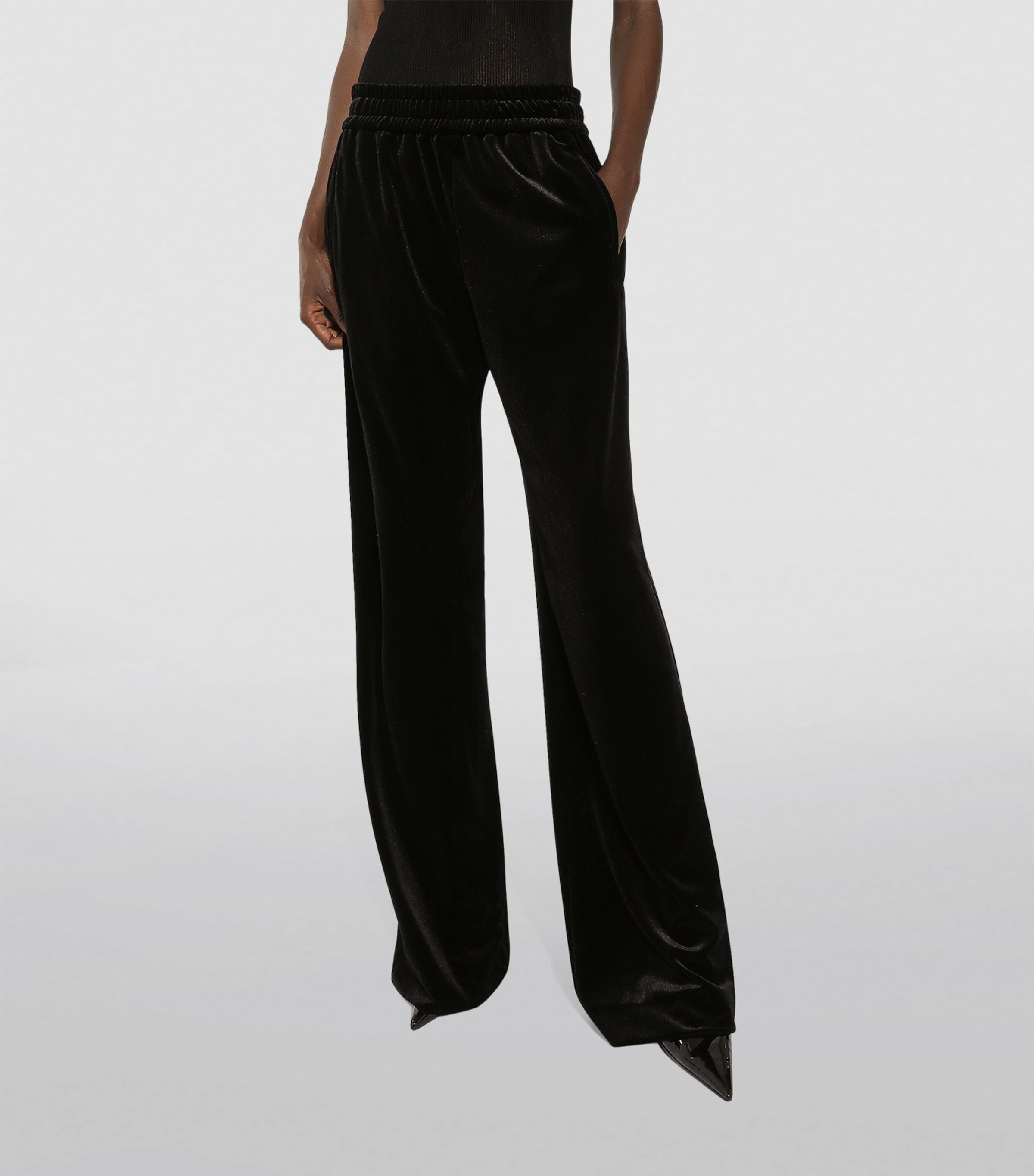 Velour Flared Trousers N0000-BLACK Image 3