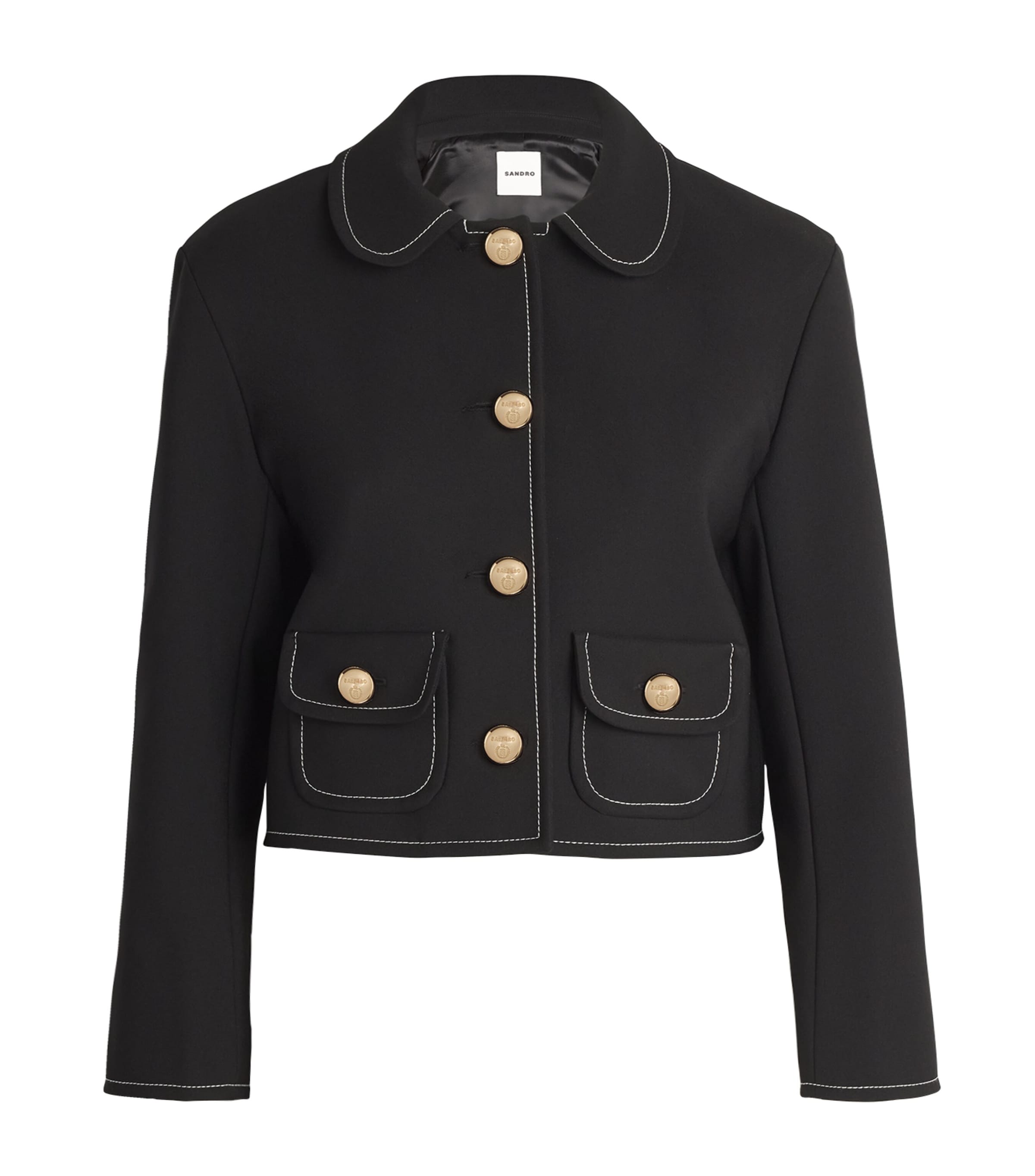 Sandro Peter Pan Collar Cropped Jacket In Black