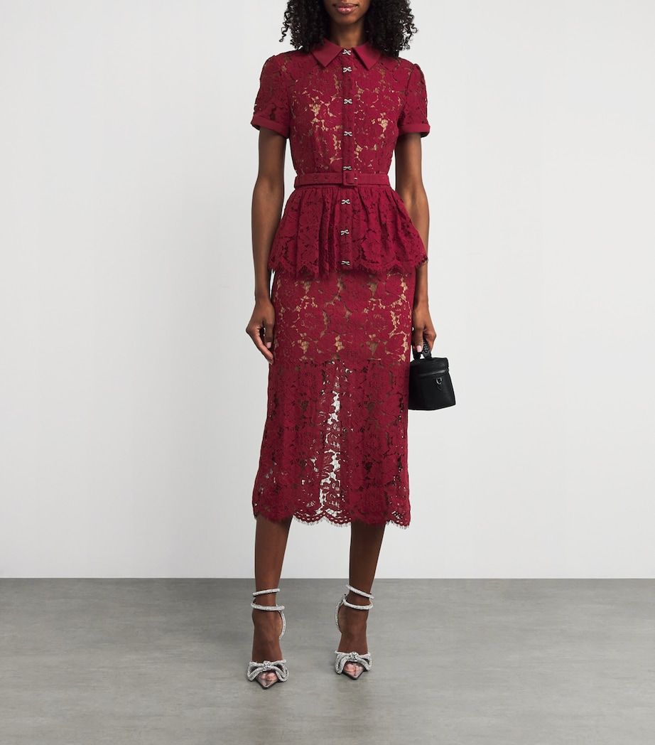 Lace Belted Midi Dress BURGUNDY Image 2