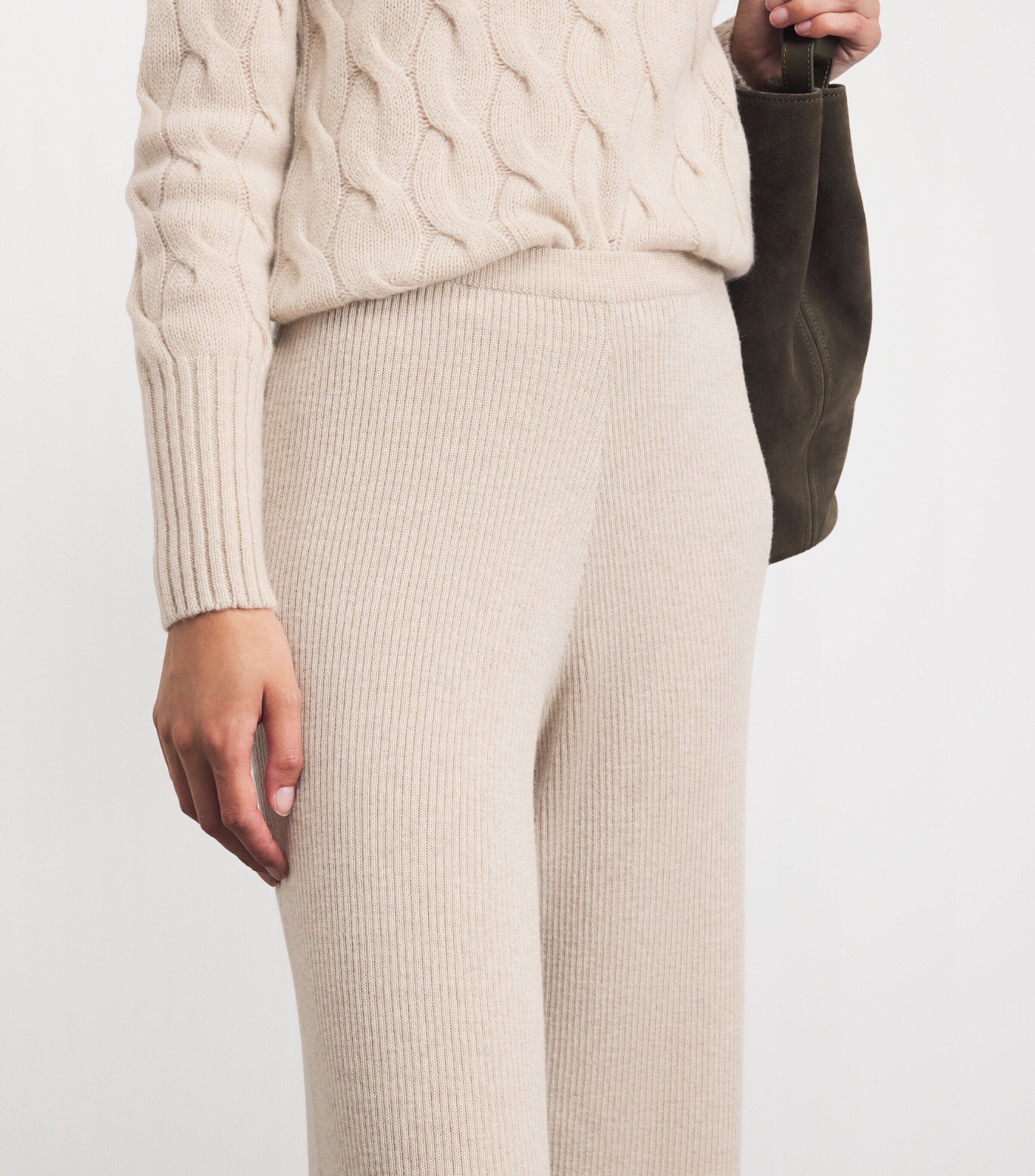 Johnstons Of Elgin Womens Wool Ribbed Trousers Stone Image 3