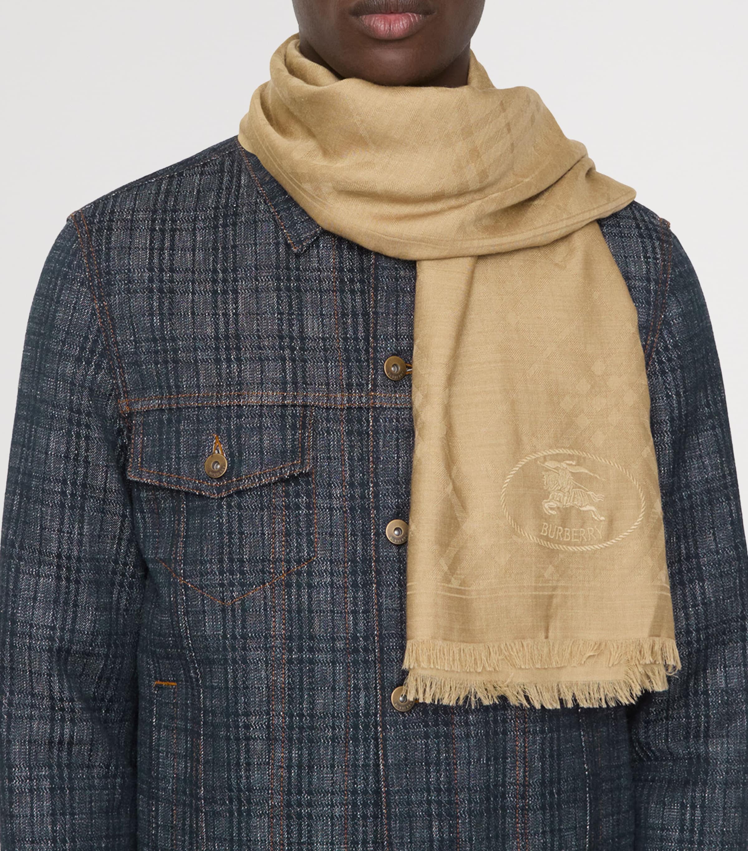 Wool Wide Check Scarf SAND Image 4