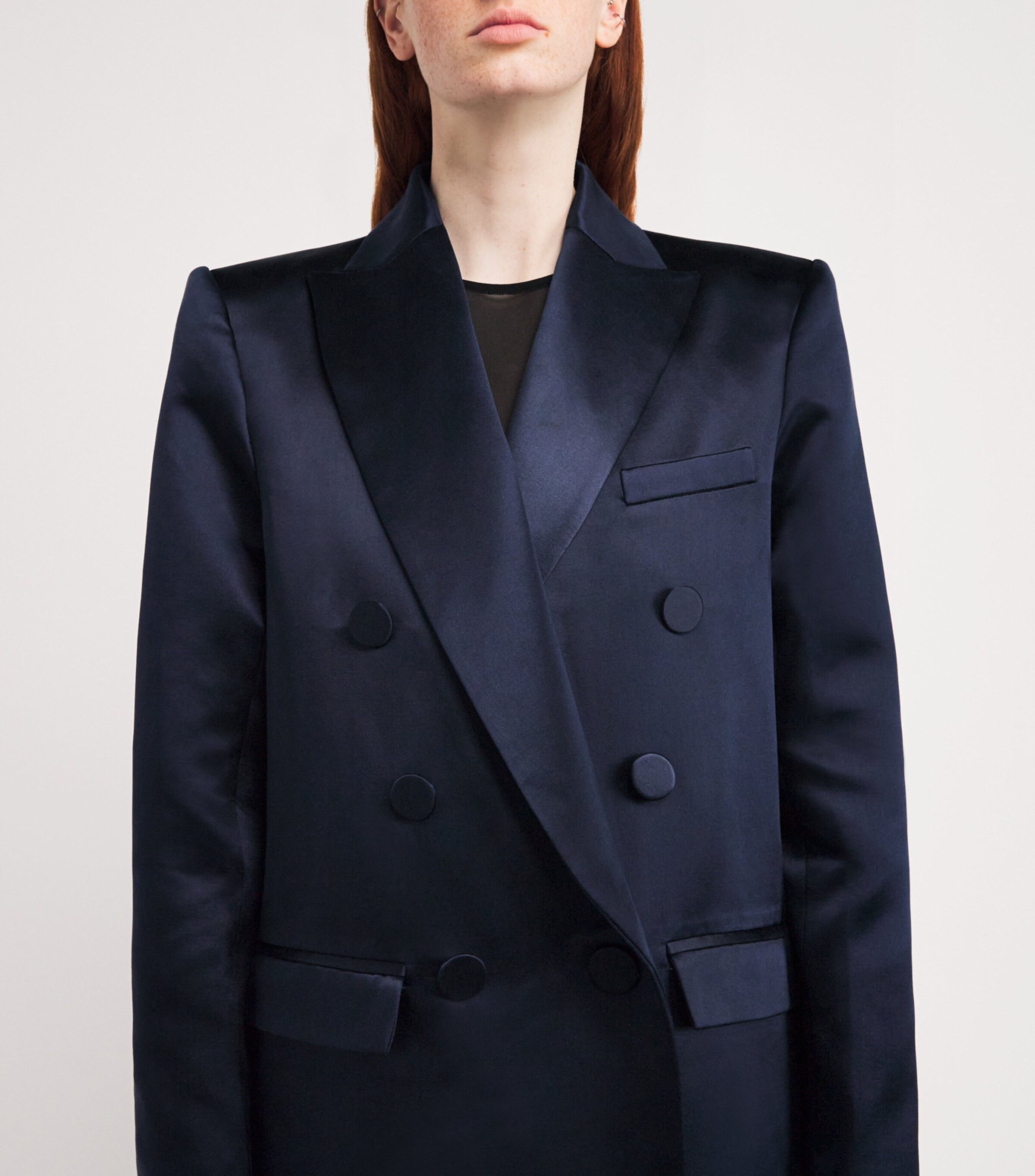 Alex Perry Womens Cotton-Silk Satin Double-Breasted Coat Navy Image 4