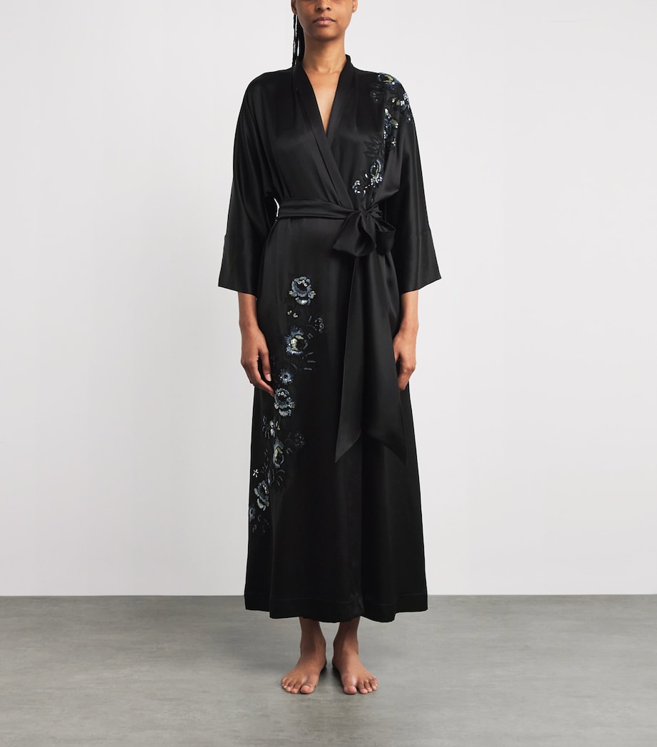 Silk Embellished Maxi Kimono Robe BLACK/SPARKLING BLCK Image 3