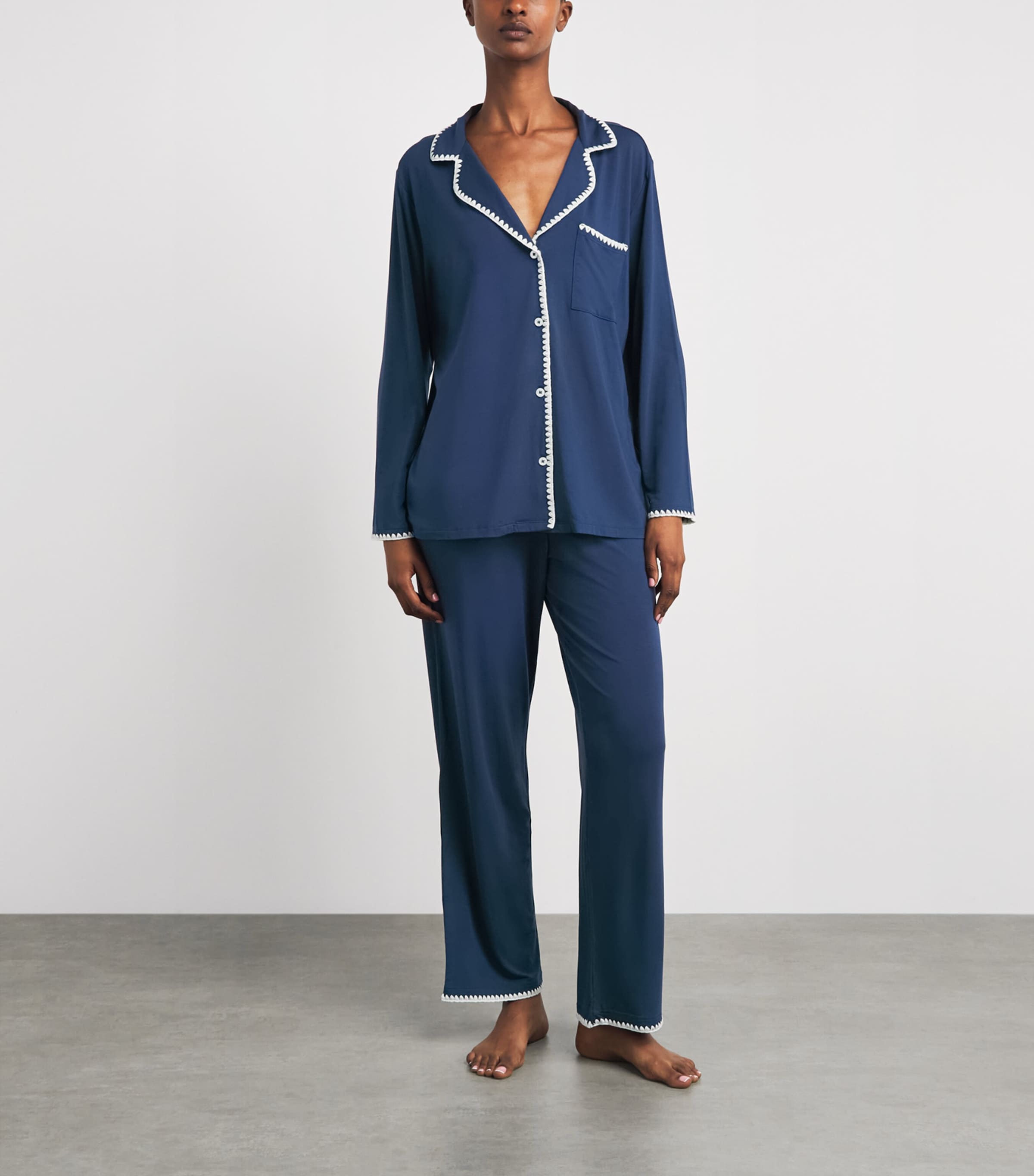 Eberjey Womens Long-Sleeve Frida Pyjama Set Navy/ivory Image 2