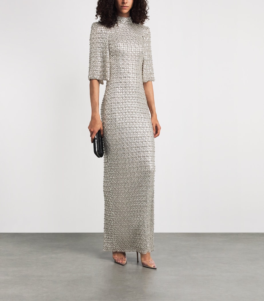 Jenny Packham Womens High-Neck Sedona Maxi Dress Mink Image 2