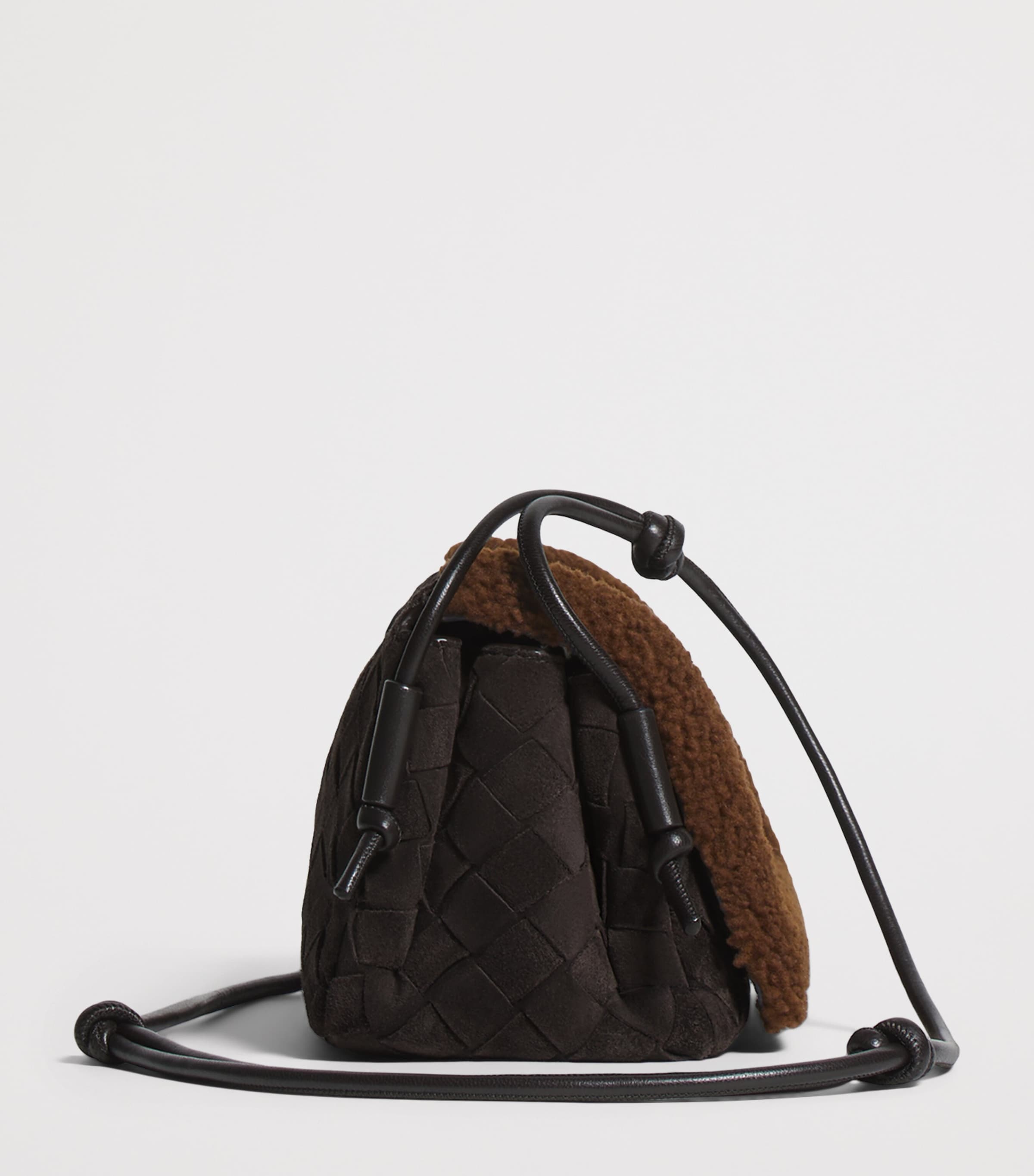 Bottega Veneta Grey Shearling Notturno Flap Cross-Body Bag
