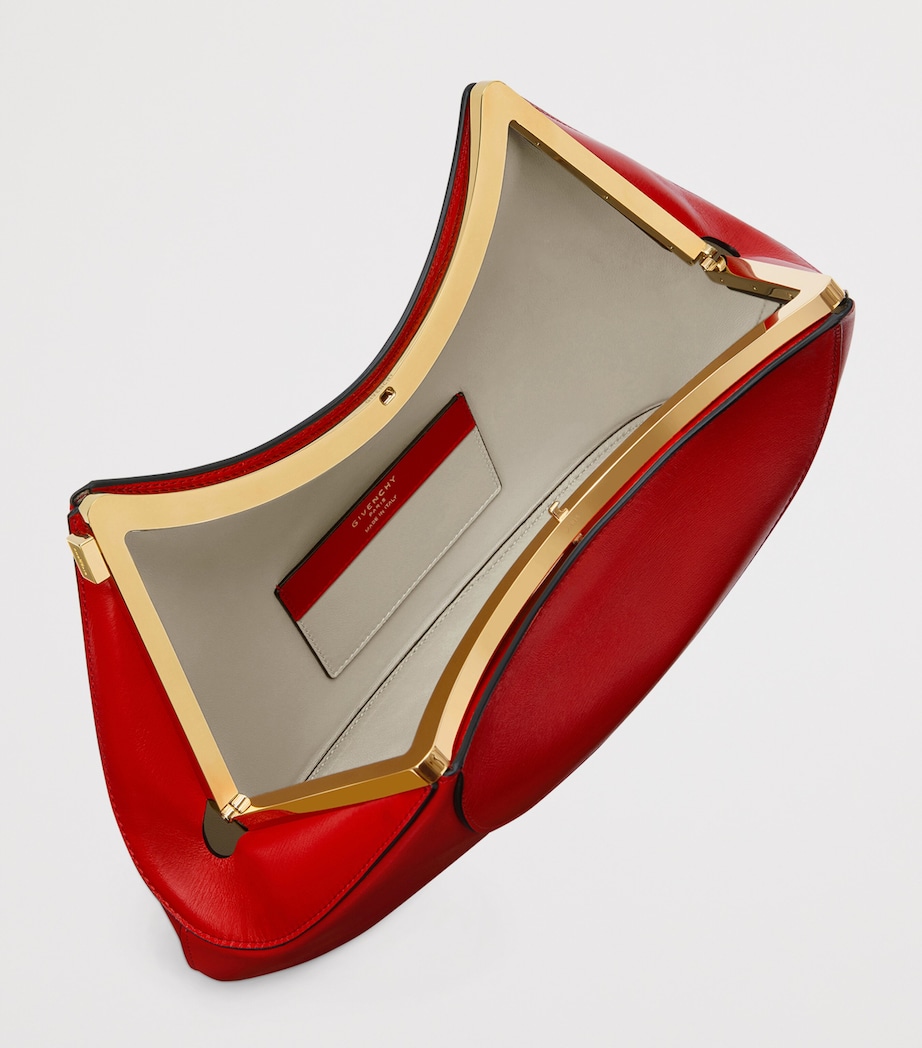 Leather Facet Clutch Bag DEEP RED Image 5