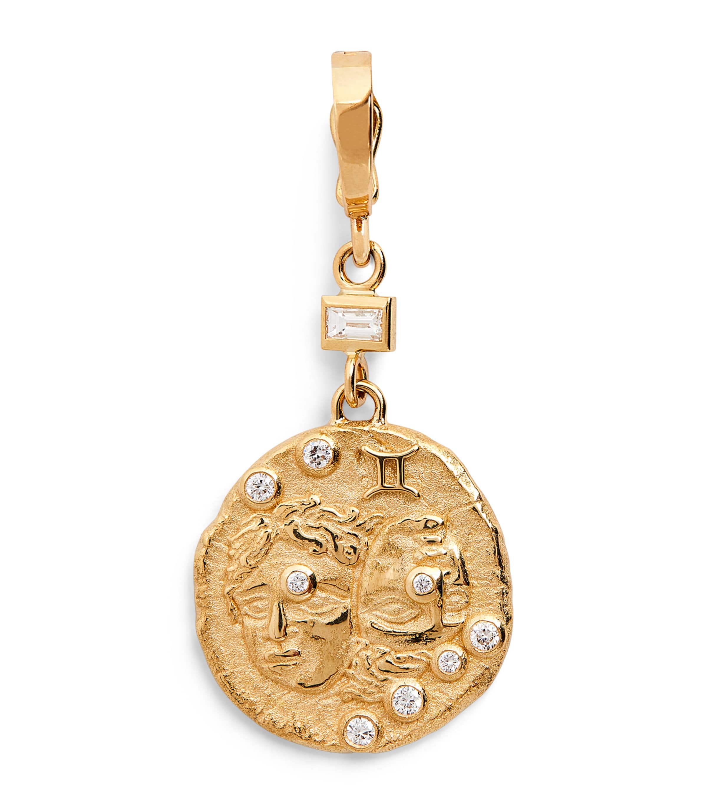 Azlee Small Yellow Gold And Diamond Gemini Coin Charm