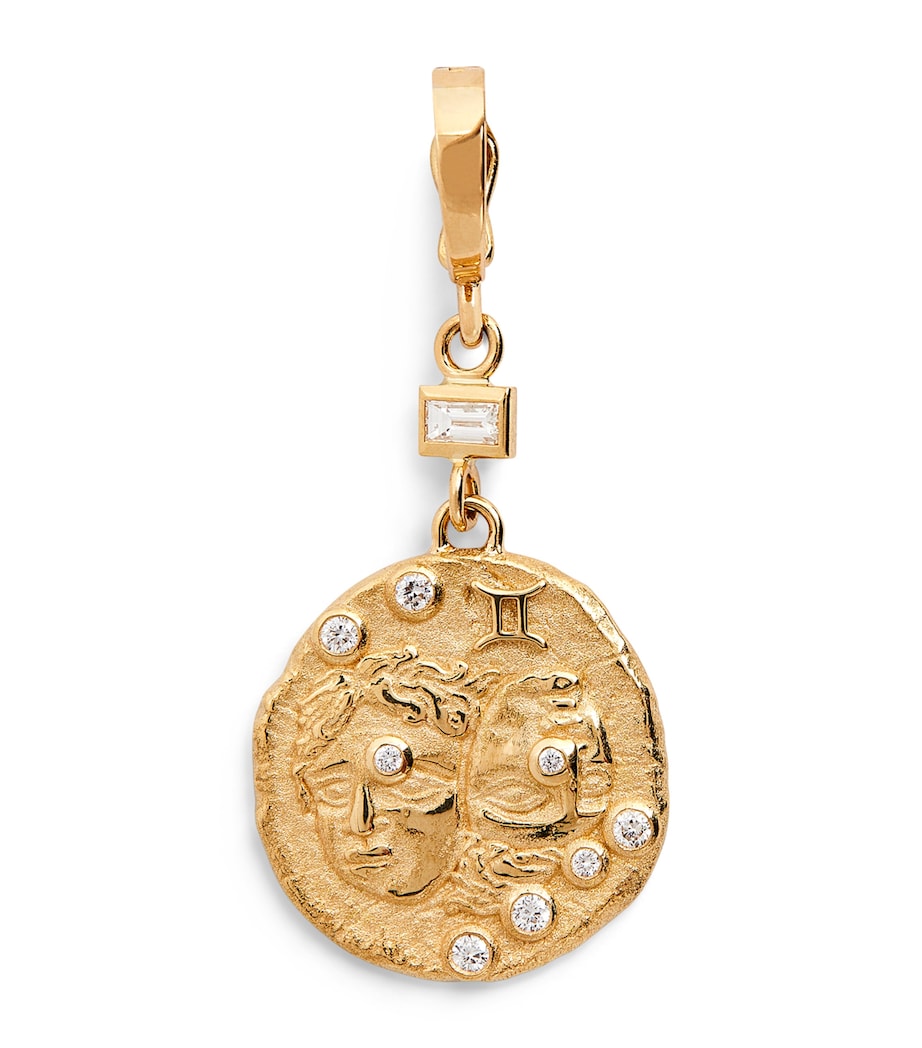 Small Yellow Gold and Diamond Gemini Coin Charm YELLOW GOLD Image 1