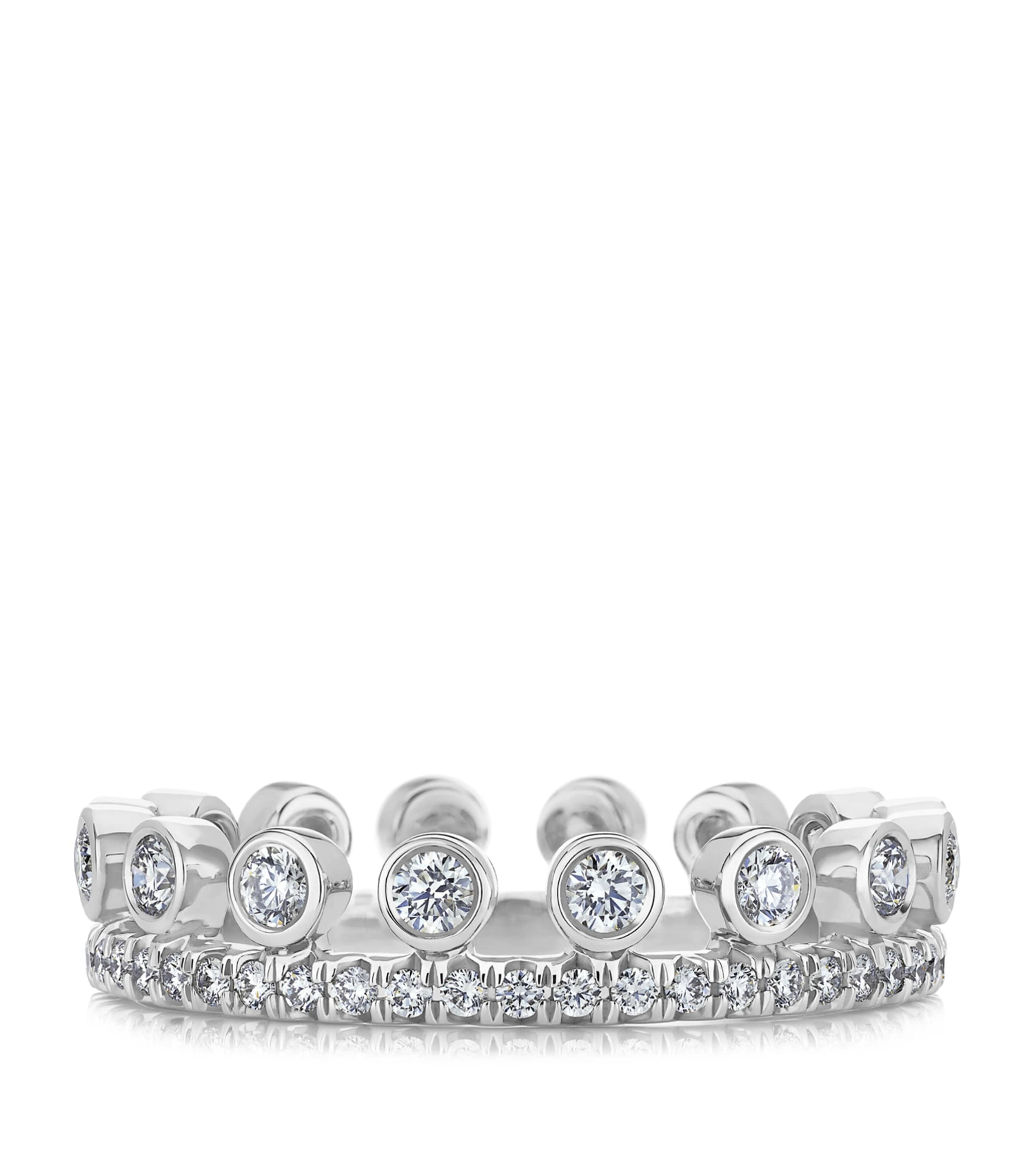 De Beers White Gold And Diamond Dewdrop Pavé Ring In Silver