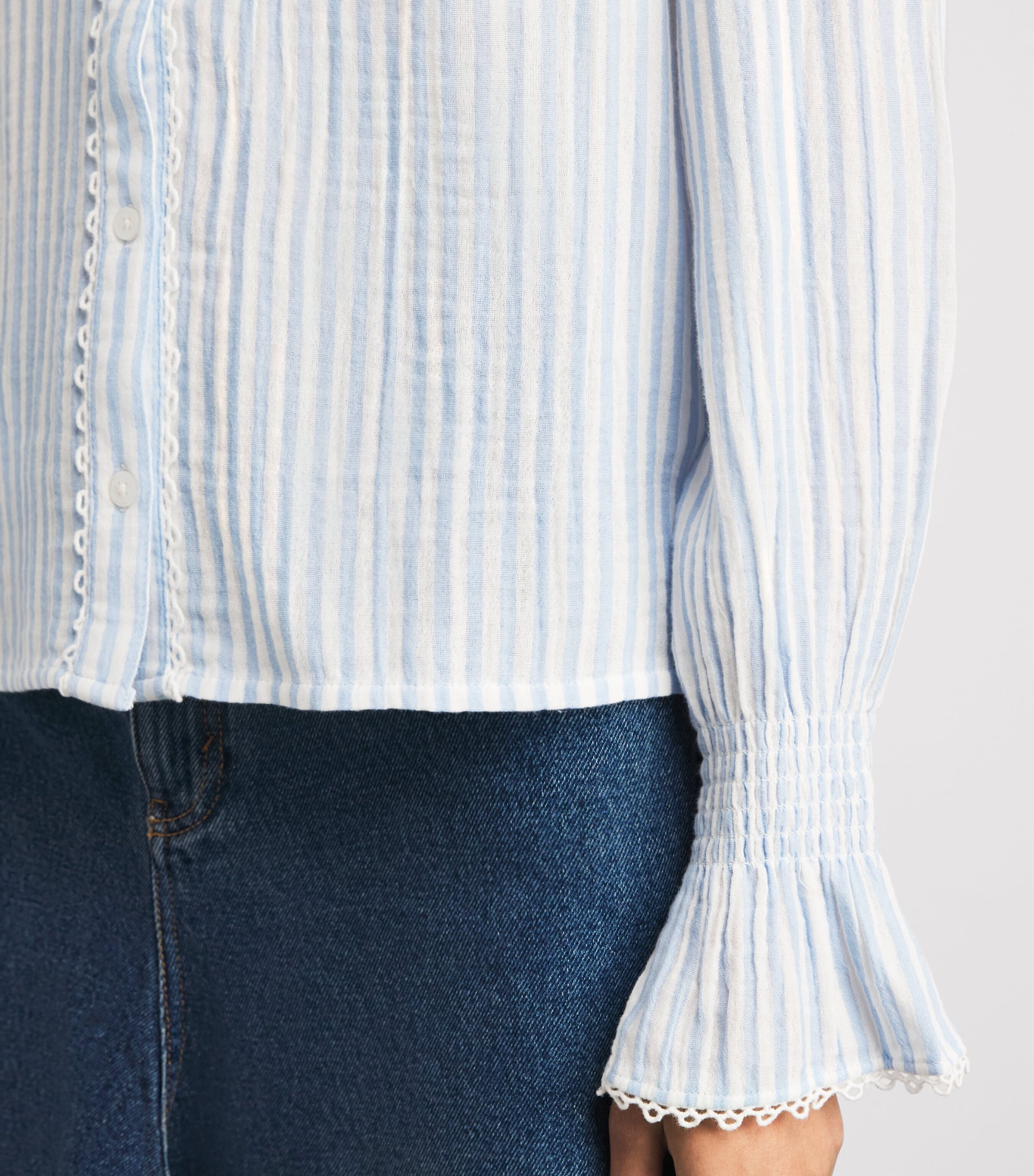 ME+EM Womens Cotton Stripe Blouse Blue/soft White Image 3