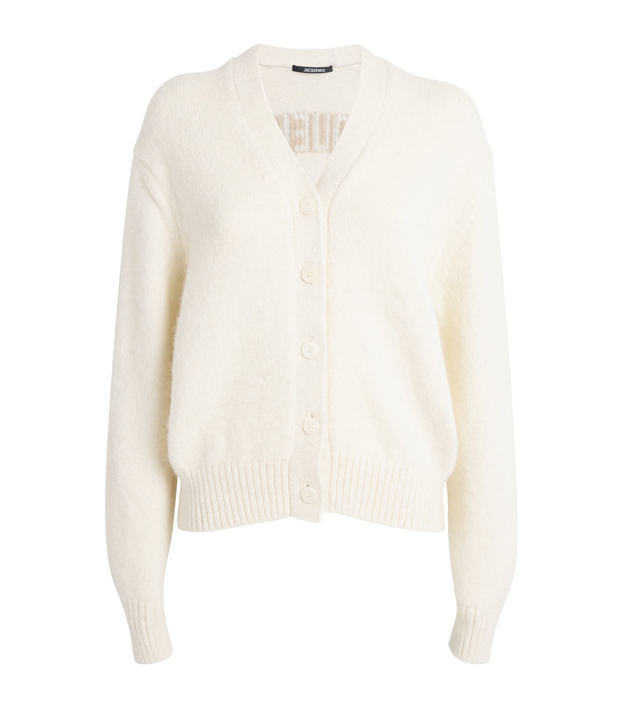 Jacquemus Womens Alpaca-Blend Jacquard Monogram Cardigan Light Beige Image 1