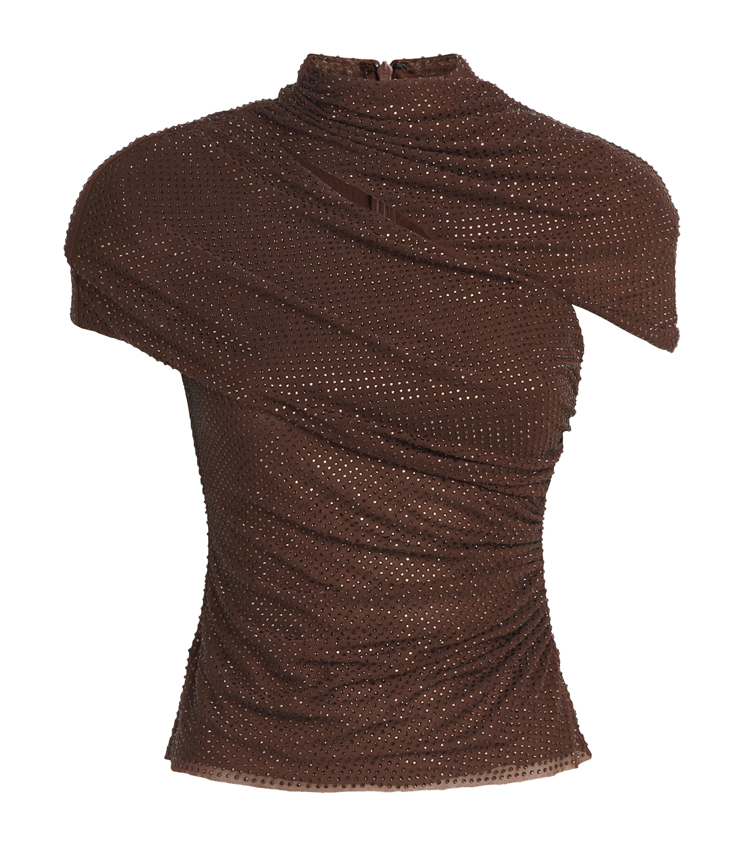 Self-portrait Embellished Draped Top In Brown